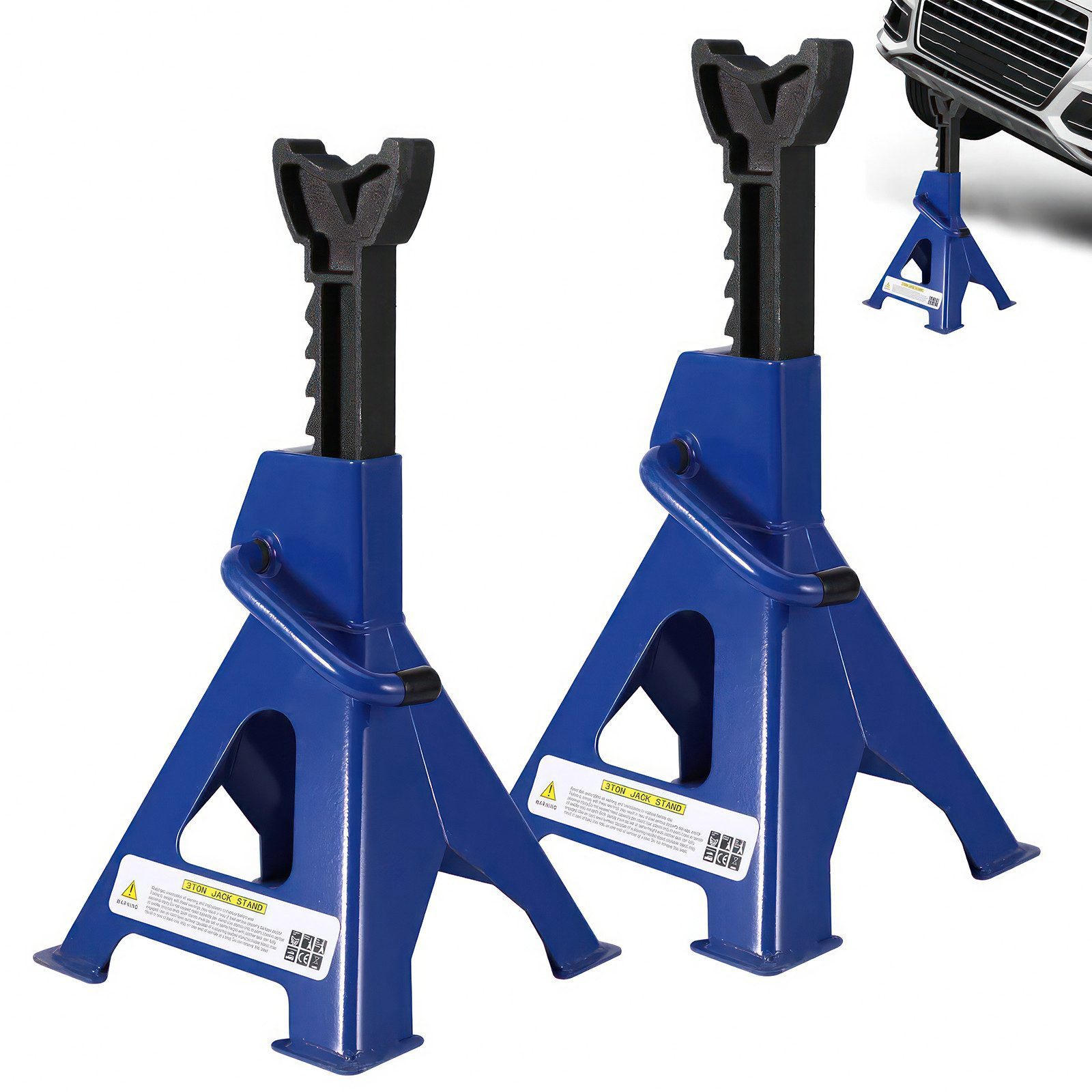 BlingBin Unterstellbock 2 Stück 3t Traglast höhenverstellbar, VerstäRkt Stahl Car Jack, 3000 kg max. Belastbarkeit, (2er Set, 2-St., 29.5-43.5mm Unterstellbock Kfz), Rostschutz mit VerstäRktem Griff für Auto SUV Fahrzeugreparaturen