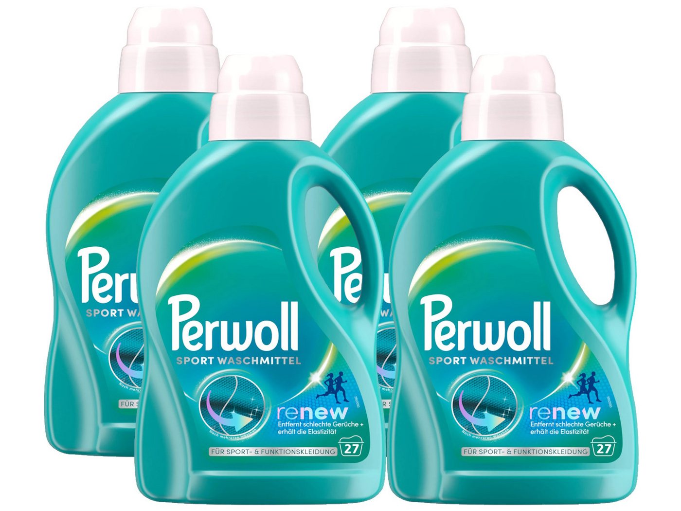 Perwoll Sport Gel 4 x 27 WL (108 WL) Spezialwaschmittel (Spar-Pack, [4-St. entfernt schlechte Gerüche & erhält die Elastizität von Sport- und Funktionskleidung)