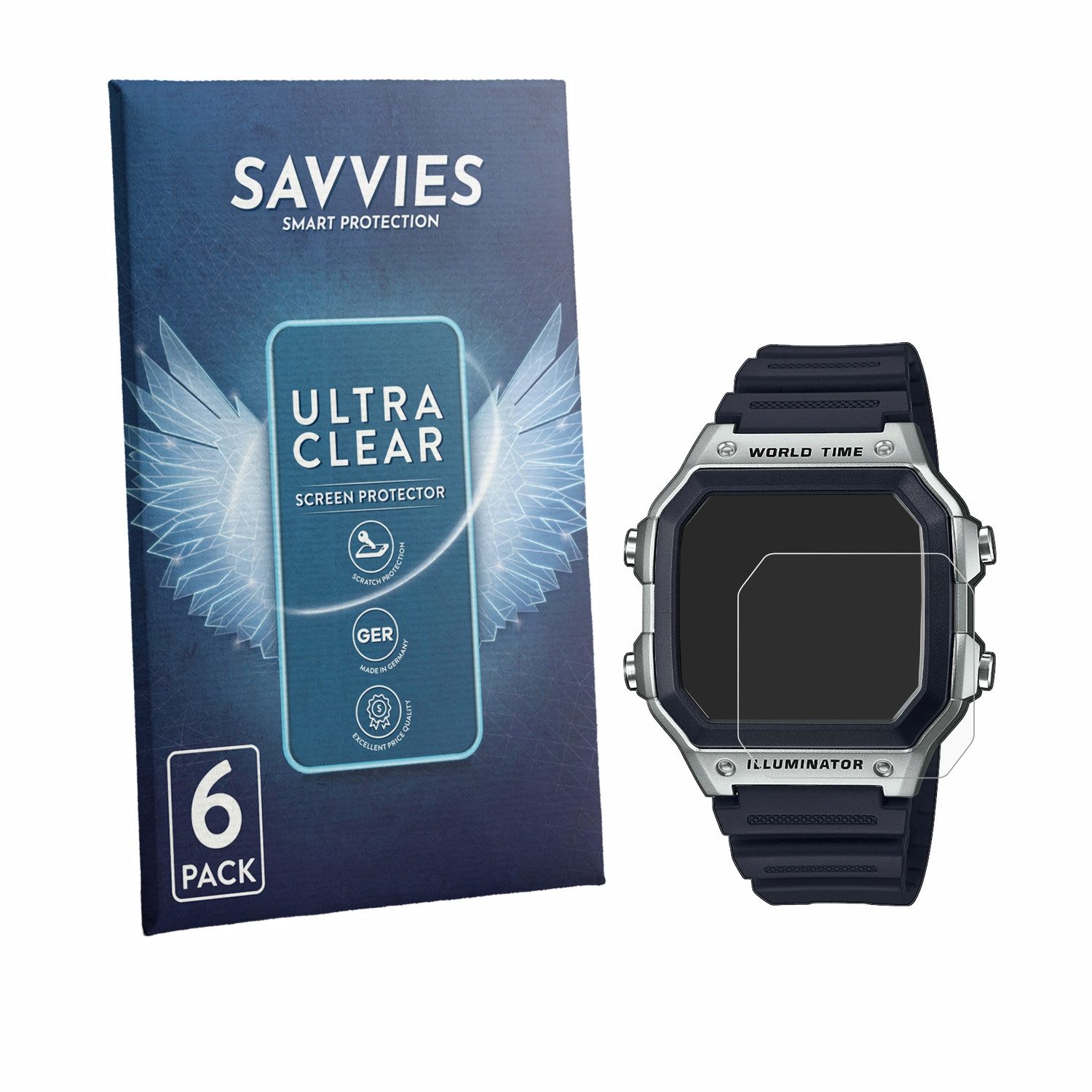 Savvies Displayschutzfolie Schutzfolie für Casio AE-1200WH, 6 Stück, Displayschutz Schutz Folie Klar Transparent