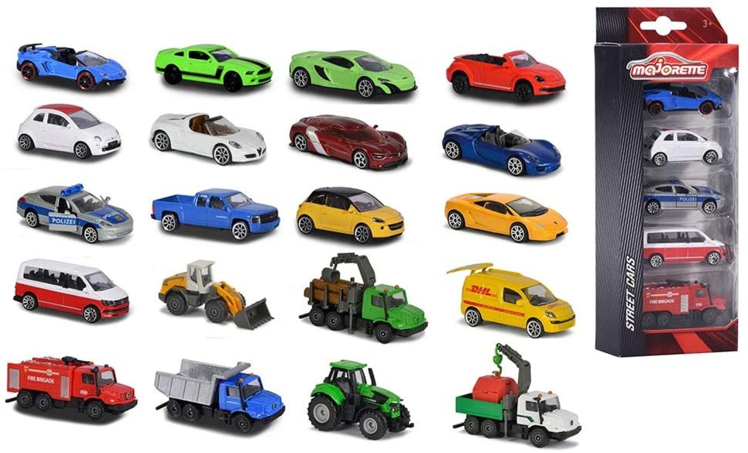 majORETTE Modellauto majorette 5er Pack 1:64 Fahrzeuge Geschenkset, 5 Spielzeugautos Sort., (Spar-Set, 5-tlg)