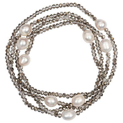 Célia von Barchewitz Perlenkette lang "KRISTALLKLAR" Kristallkette für Damen mit 9 BIWA Perlen, als lange Kette oder doppelt als Collier tragbar