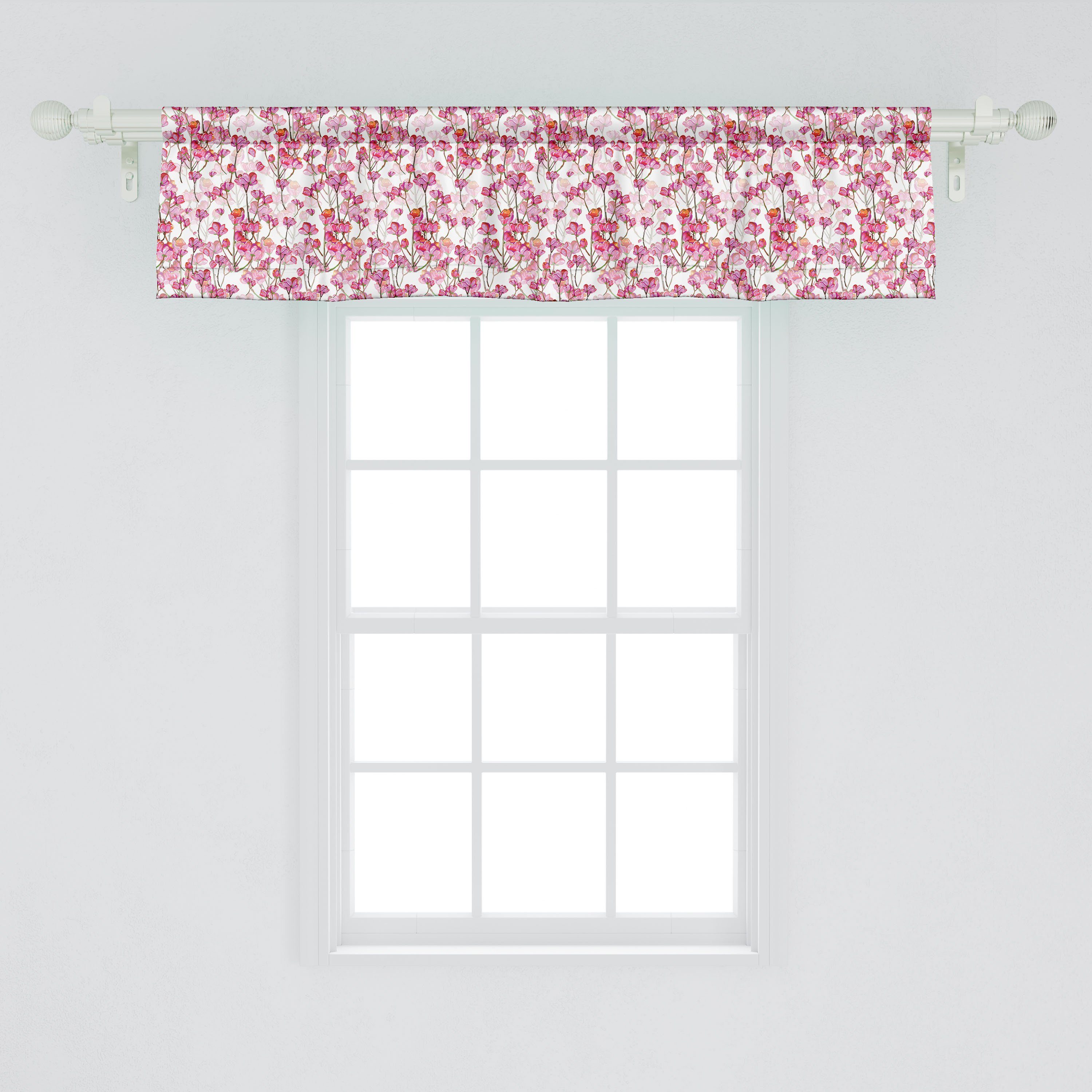 Scheibengardine Vorhang Volant für Stangentasche, Schlafzimmer Bubbly Abakuhaus, Petals Kirschblüte Dekor Microfaser, mit Küche
