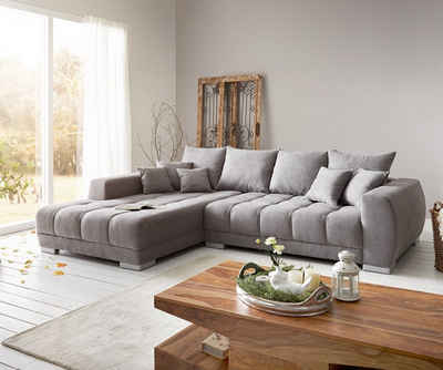 DELIFE Wohnlandschaft Josea, Mikrofaser Steingrau 300x220 cm Recamiere links Ecksofa