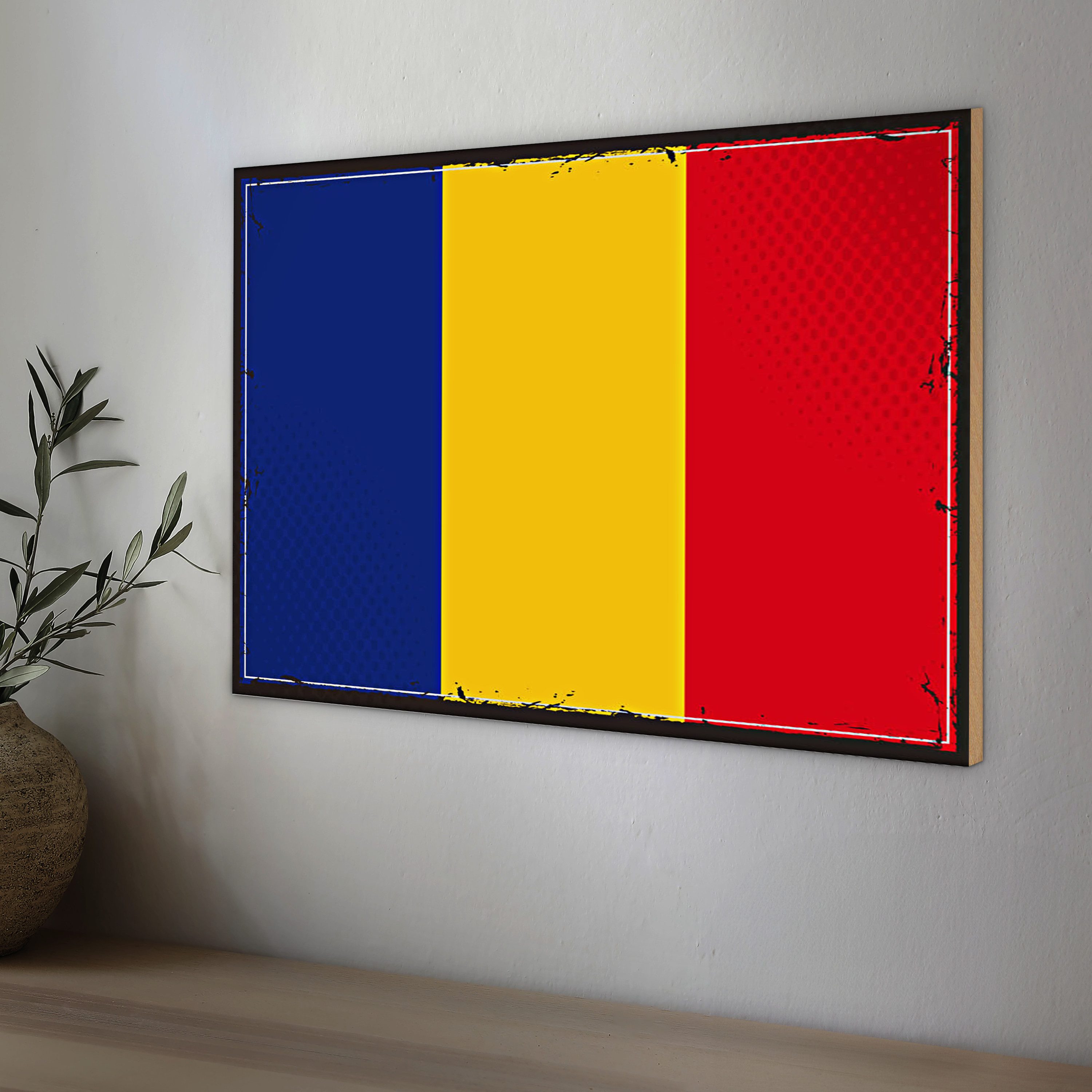 Roomando Holzbild Flagge Rumänien 40x30cm Retro Flag of Romania