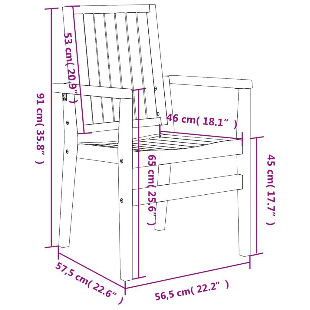 Holz Massivholz vidaXL 56,5x57,5x91 Set Gartenstühle Teak 4 cm Stapelbar Gartenstuhl Stk