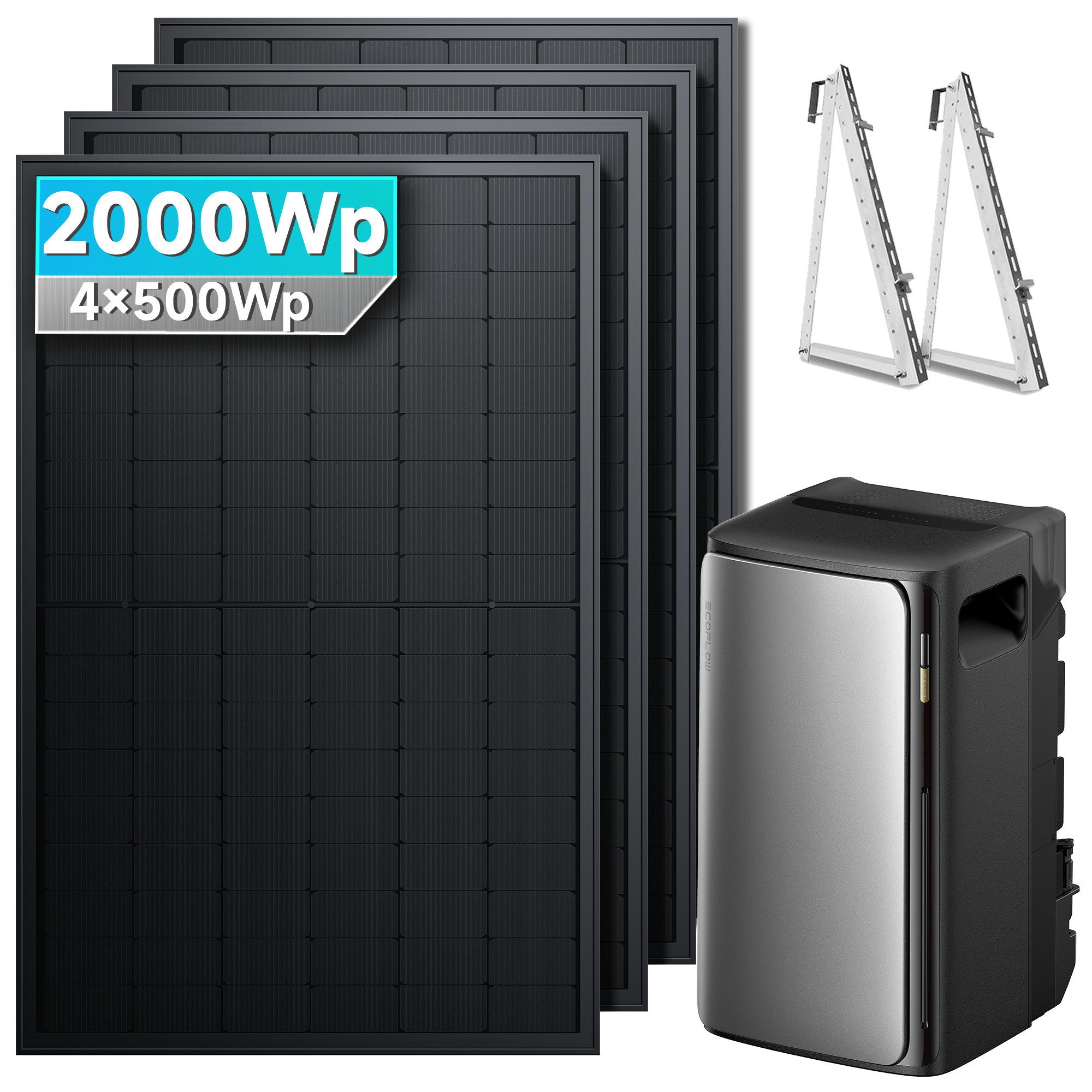 SolarMars Balkonkraftwerk mit Speicher 2000W EcoFlow STREAM Ultra 1,92kWh Komplettset, 800 W, LiFePo4 Batterie, (mit optionaler Halterung)