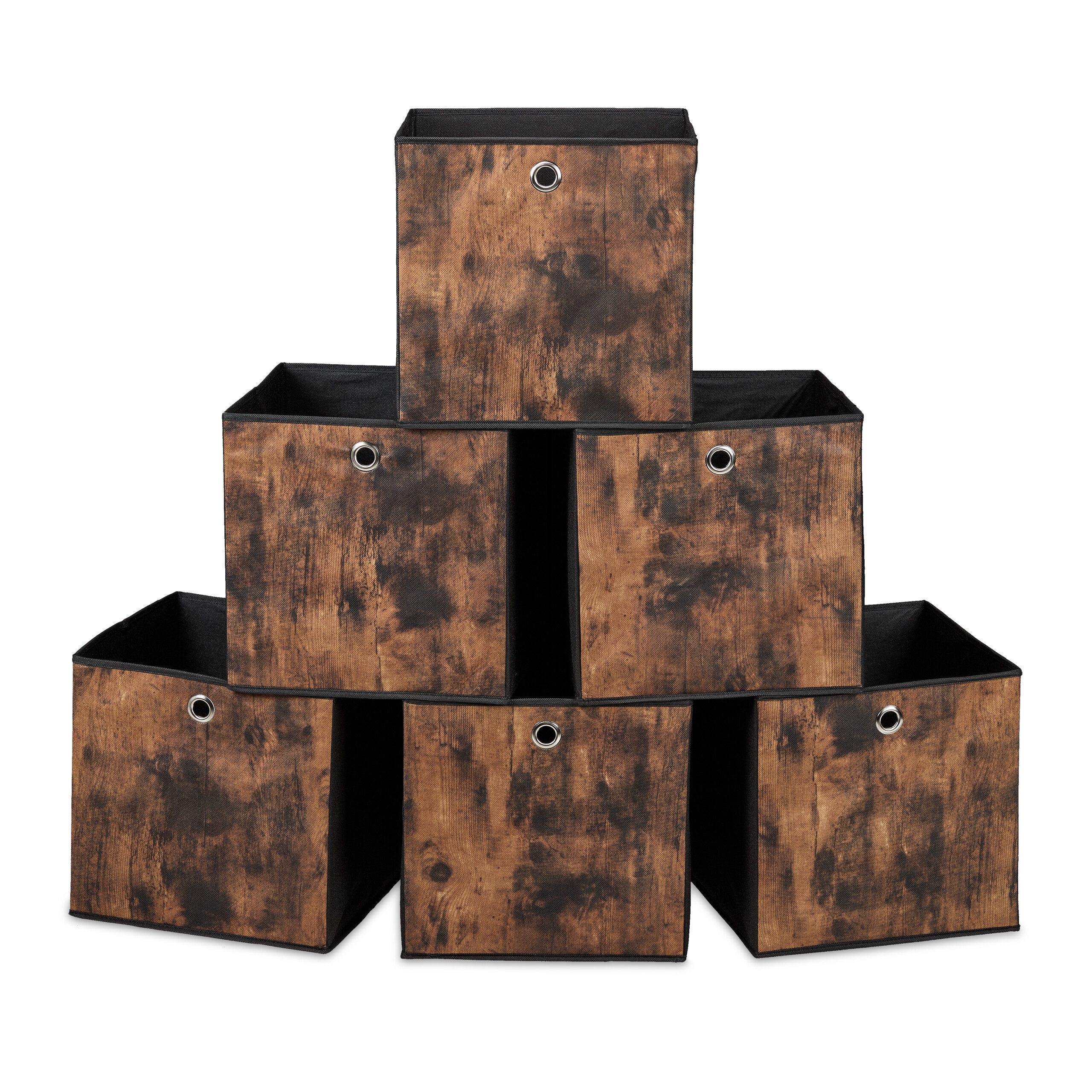 relaxdays Aufbewahrungsbox Stoff Aufbewahrungsbox Holzoptik 6er Set (6 St), L