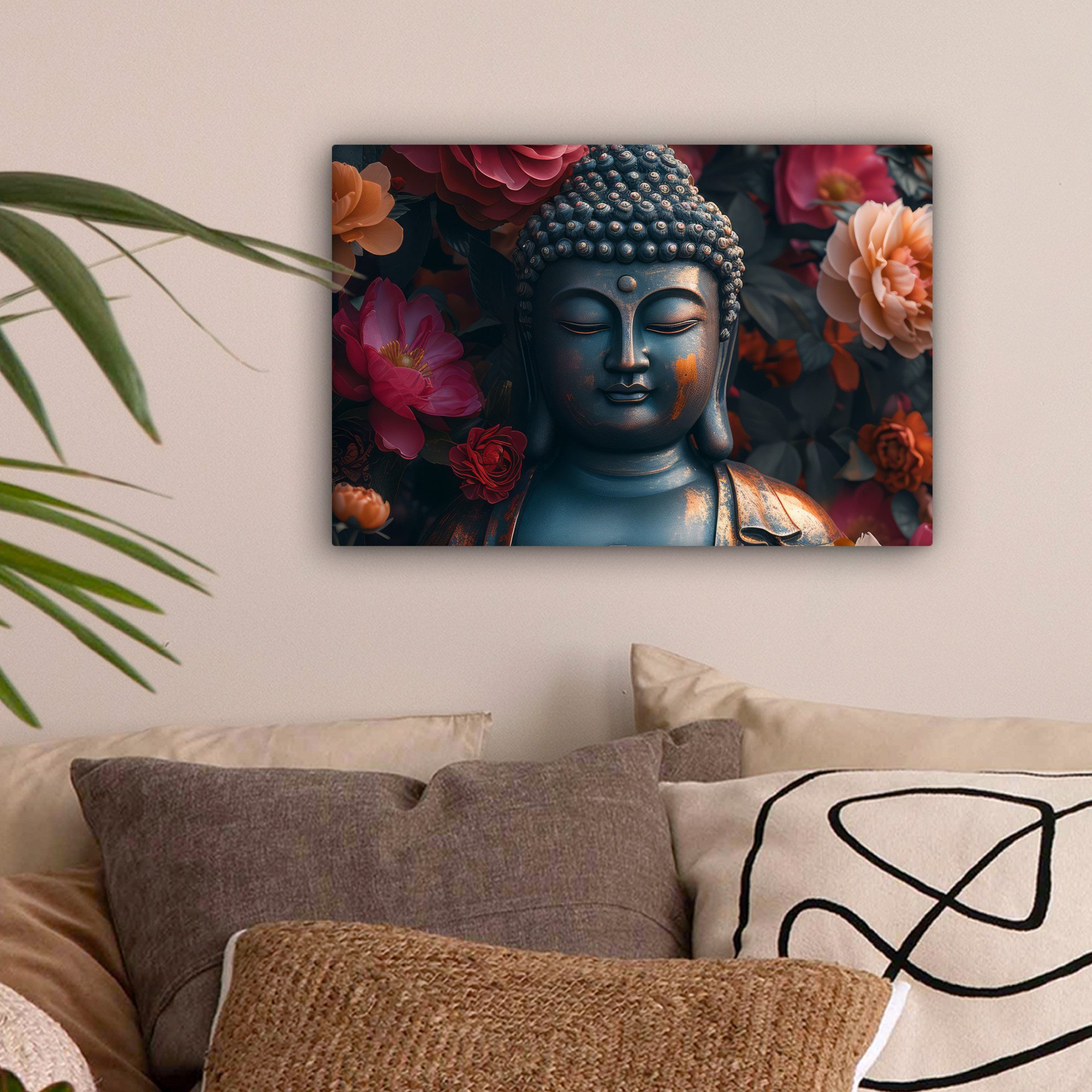 OneMillionCanvasses® Leinwandbild Buddha - Blumen - günstig online kaufen