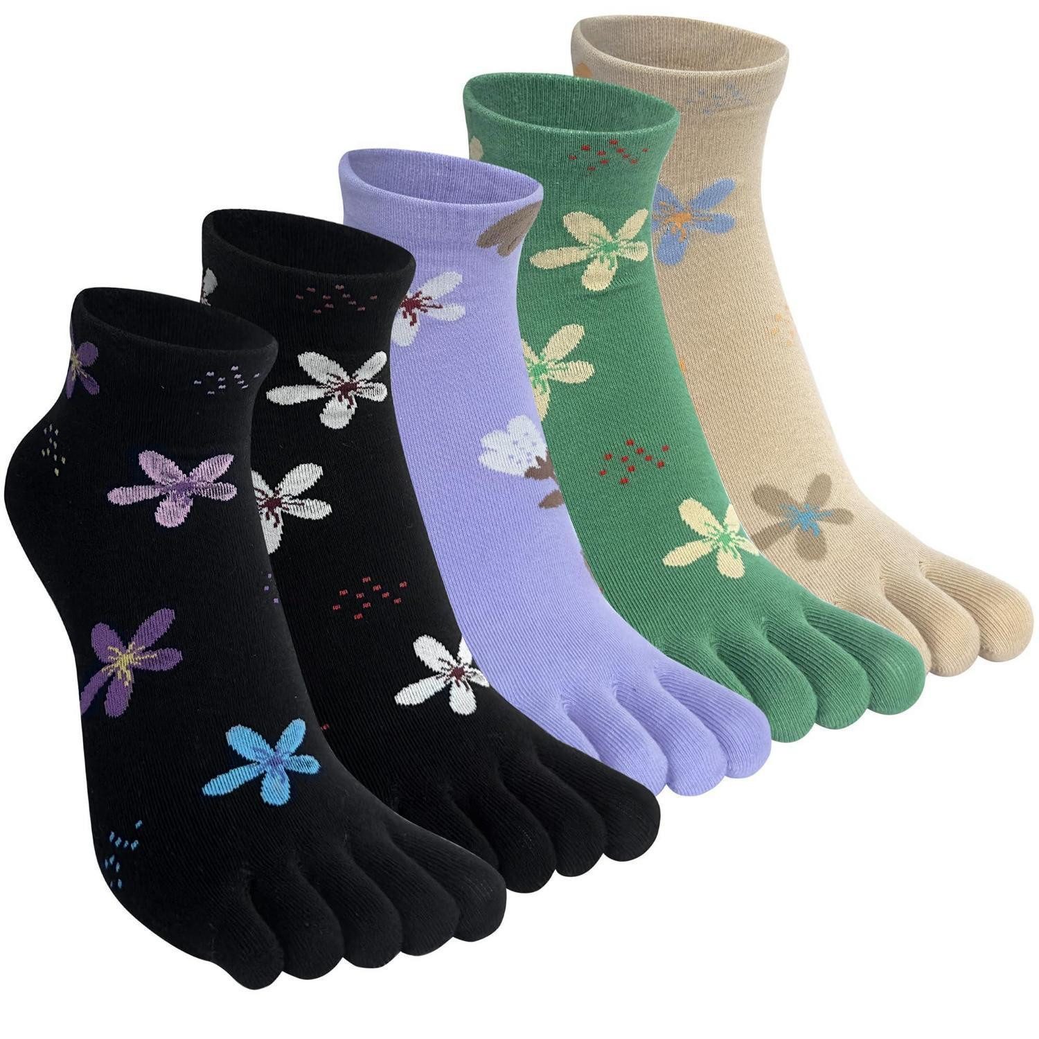 LuxusKollektion Zehensocken Damen Zehensocken 5 Paar Baumwolle Bunt Muster Gr. 35-40