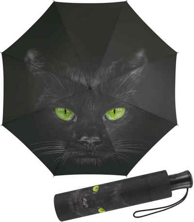 HAPPY RAIN Langregenschirm schöner Damen-Regenschirm mit Auf-Automatik, der unergründliche Blick einer schwarzen Katze
