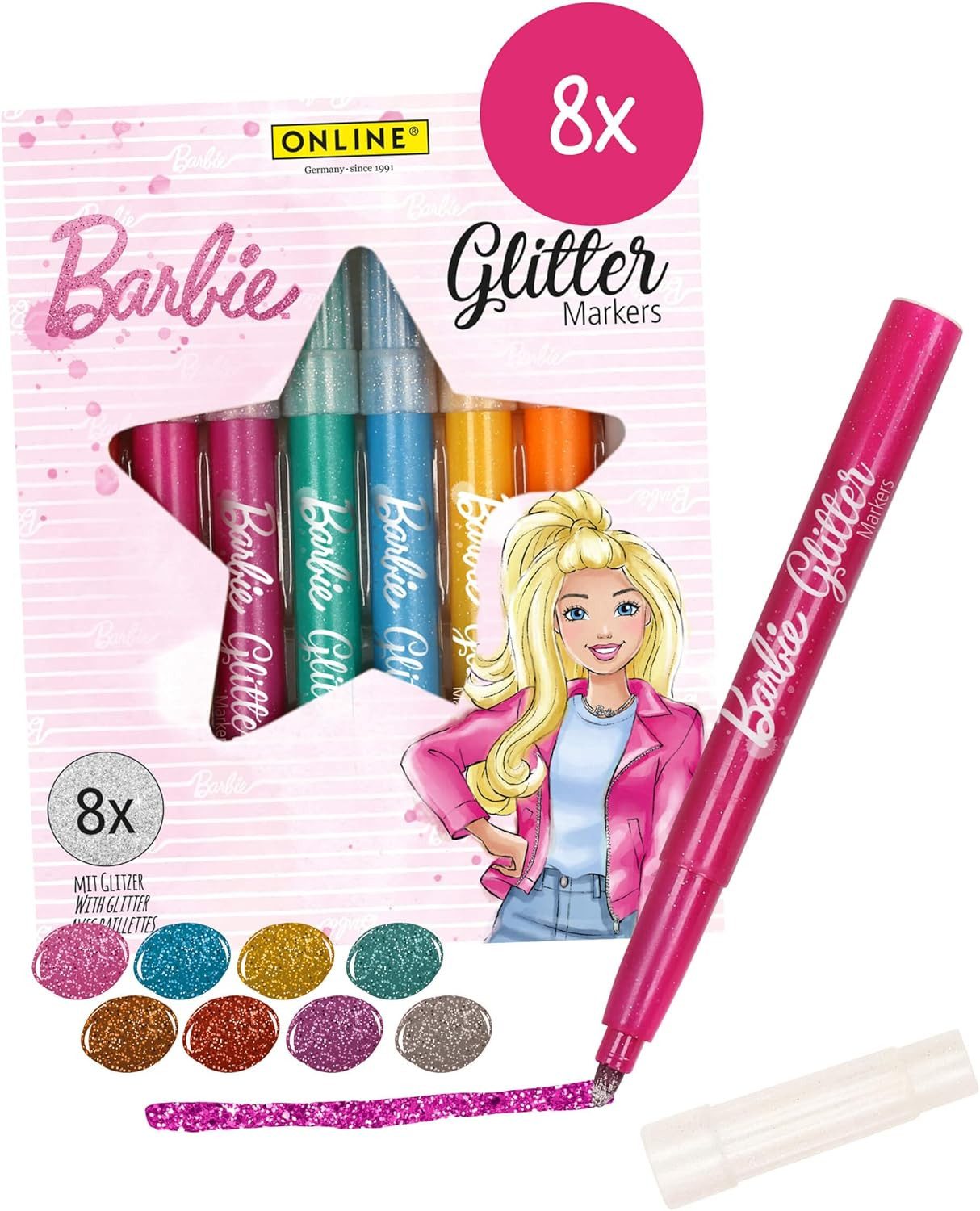 Online Pen Marker Barbie Glitzermarker Set 8 Farben