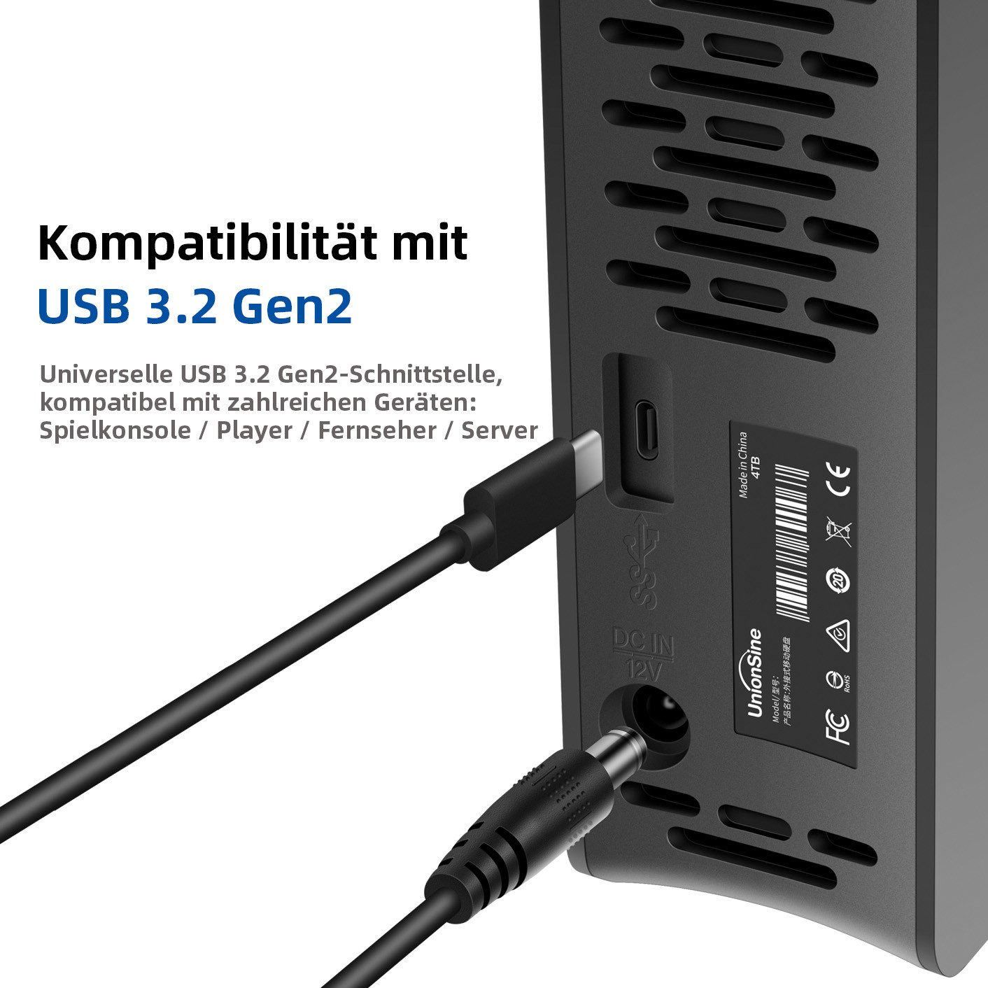 UnionSine HD3510 Externe Festplatte 3,5“ Desktop PC Gaming USB 3.2 externe HDD-Festplatte (16TB) 3,5", für Desktop PC PS4/PS5 Xbox X/S, kompatibel mit Windows, Mac, Linux