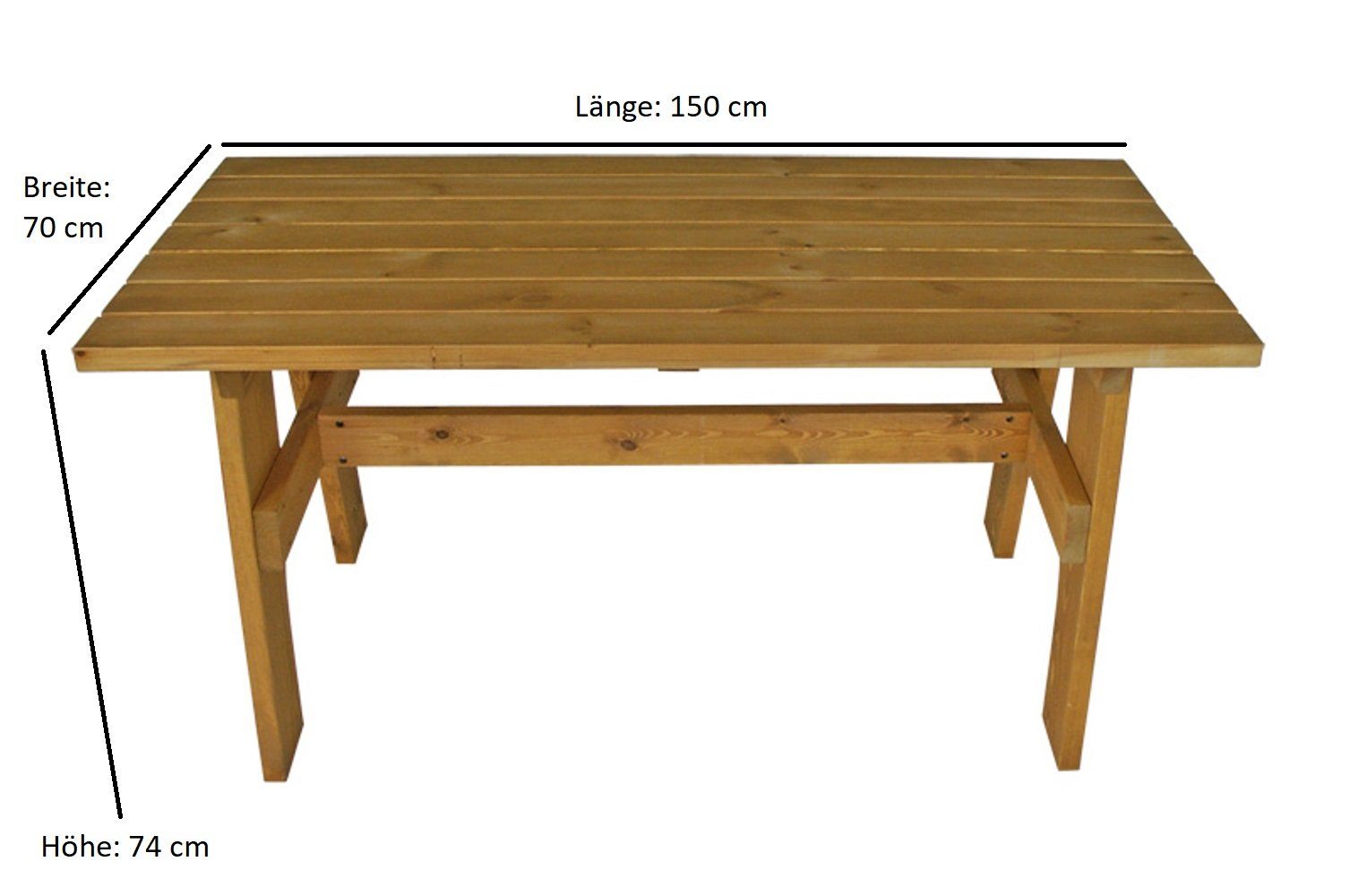 Gartentisch Verarbeitung Outdoor (aus Robuster Kiefernholz) Holztisch - Holz massivem TPFGarden 150x70cm), Garten-Esstisch Hochwertige (1-St., Garten Drieburg