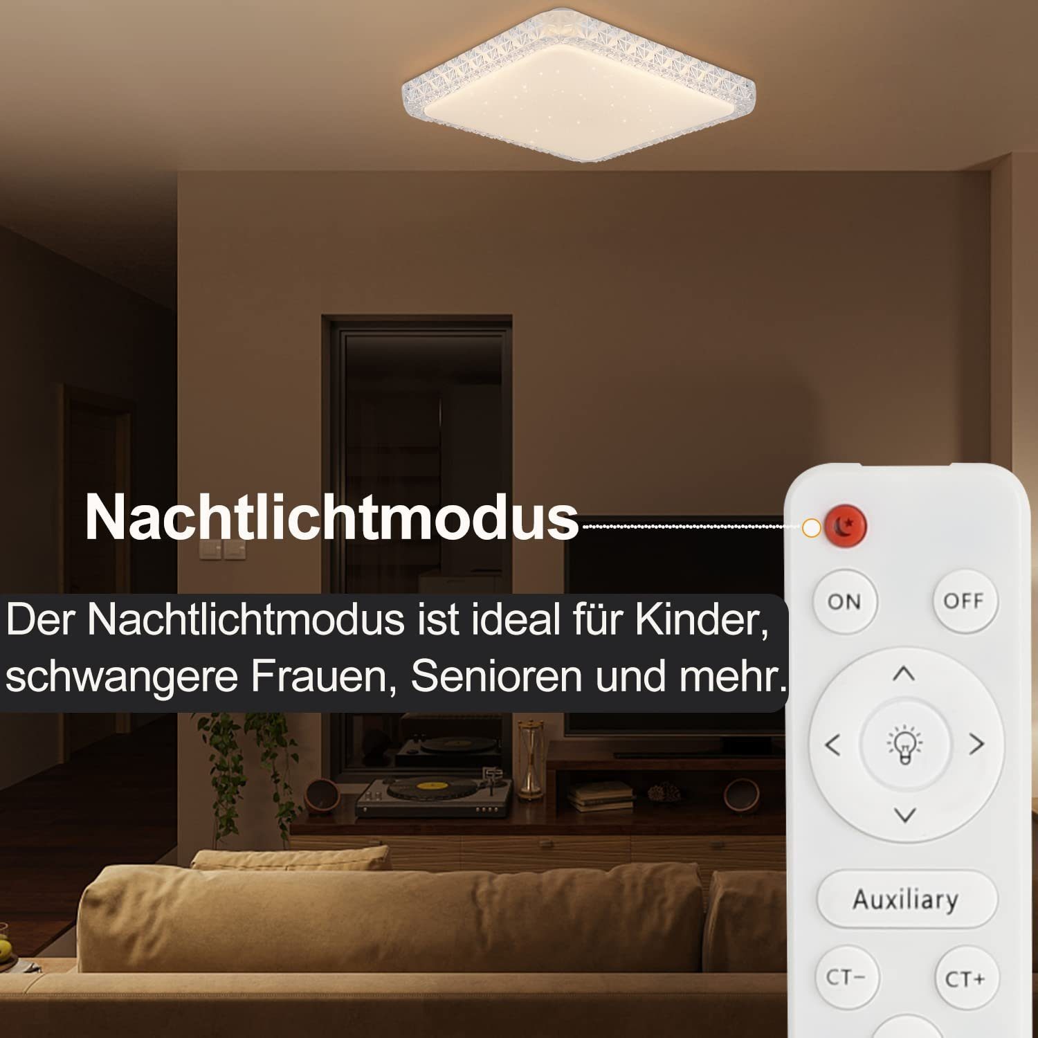 ZMH LED Deckenleuchte Sternenhimmel Dimmbar Ø30cm Modern mit Fernbedienung Schlafzimmer, 3 Farbtemperaturen, LED fest integriert, 3000-6500K, LED fest integrier – Bild 5 von 5