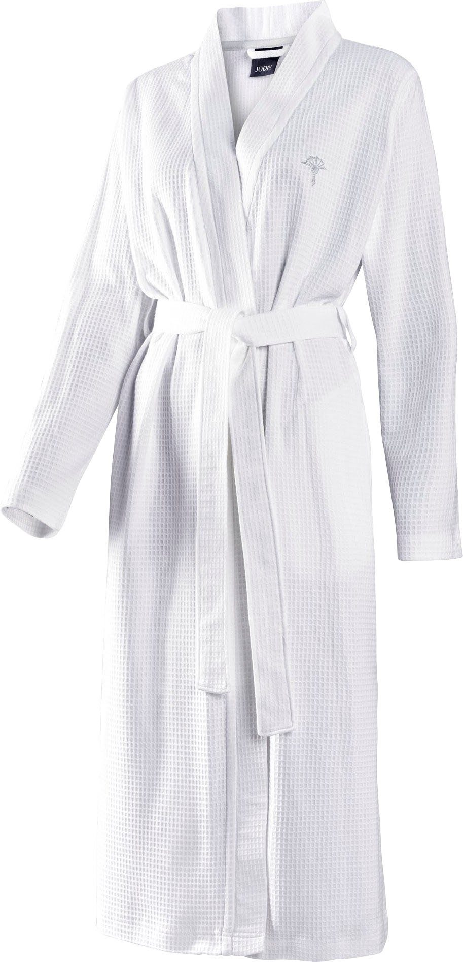 Joop! Damenbademantel mit Gürtel, Kurzform, UNI-PIQUÉ, kontrastigem Kornblumen-Stick Baumwolle, Kimono-Kragen