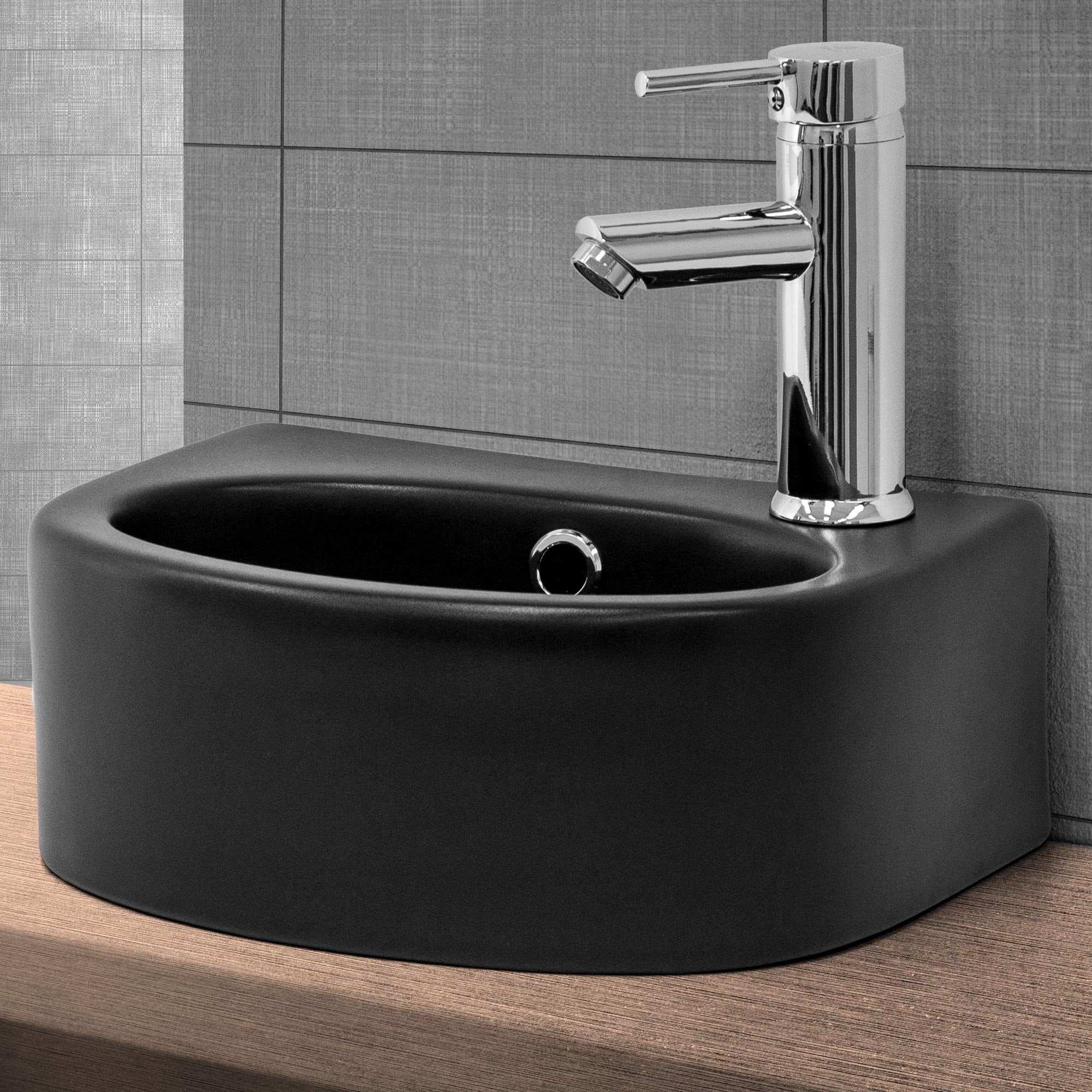 LuxeBath Waschbecken Aufsatzwaschbecken aus Keramik für Badezimmer/Gäste-WC, Handwaschbecken Oval 33,5x25,5x13 cm Schwarz