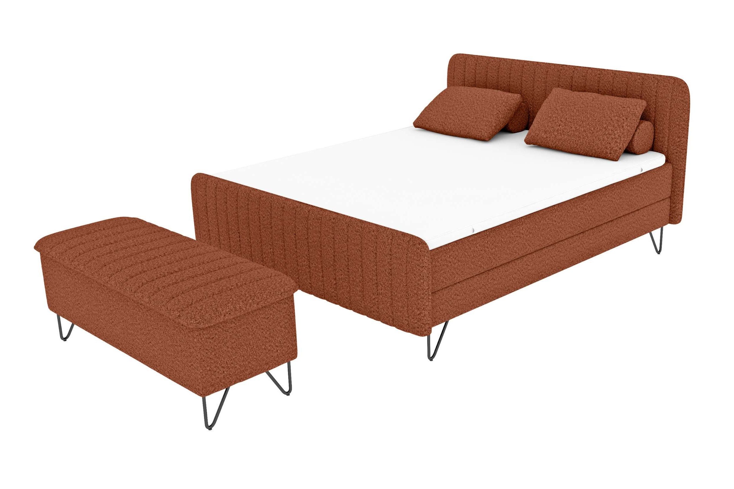 Sofa Dreams Boxspringbett Boxspringbett Aurelio Hocker (Schlafzimmerbett, Bett), mit Hocker, 140/160/180x200 cm, Bonell-Box, Topper, ohne Kissen