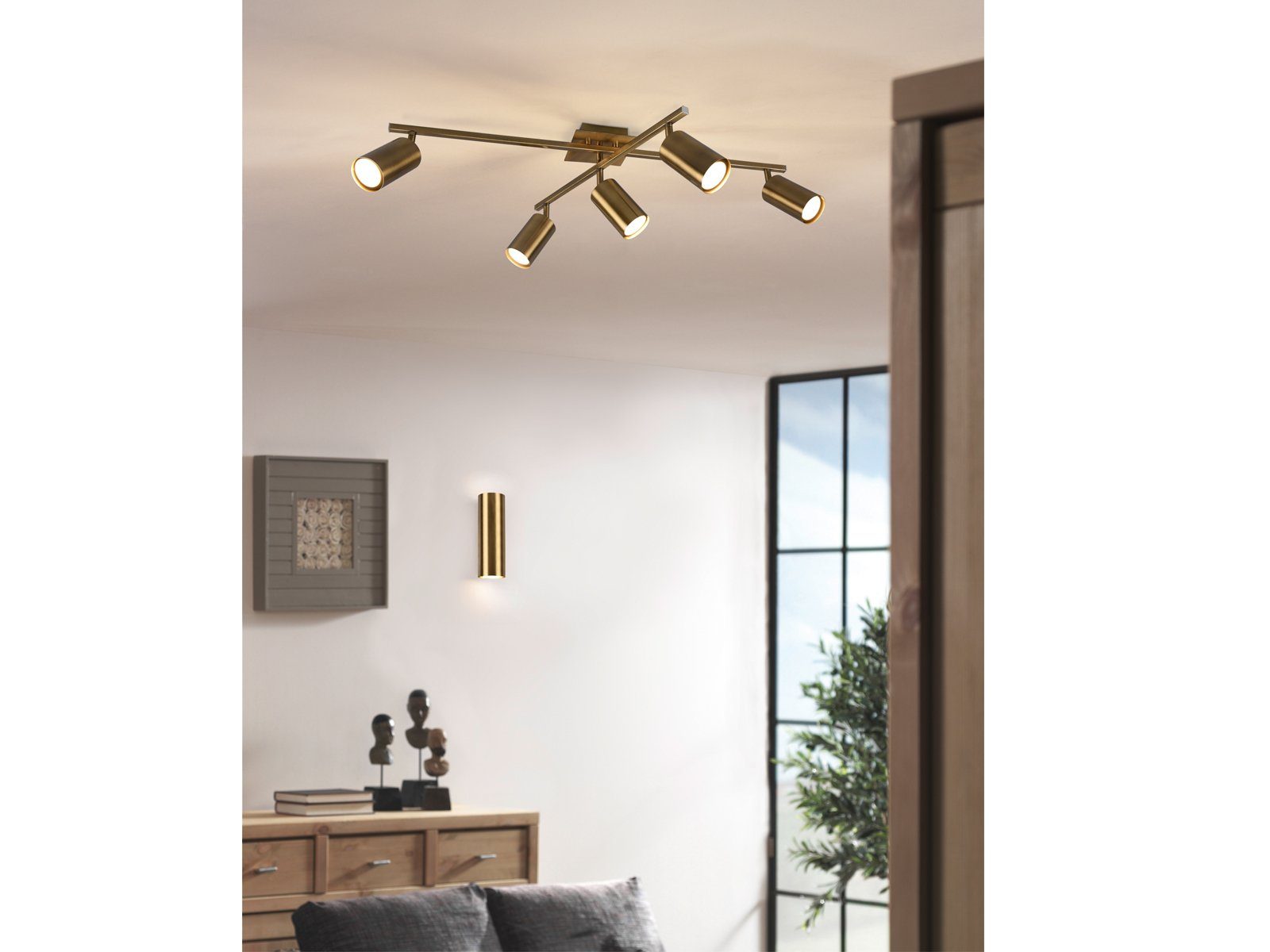 TRIO Leuchten LED Wandleuchte, LED wechselbar, Warmweiß, innen, kleine indirekte Updown Wand-strahler golden-e Lampe, Höhe 18cm