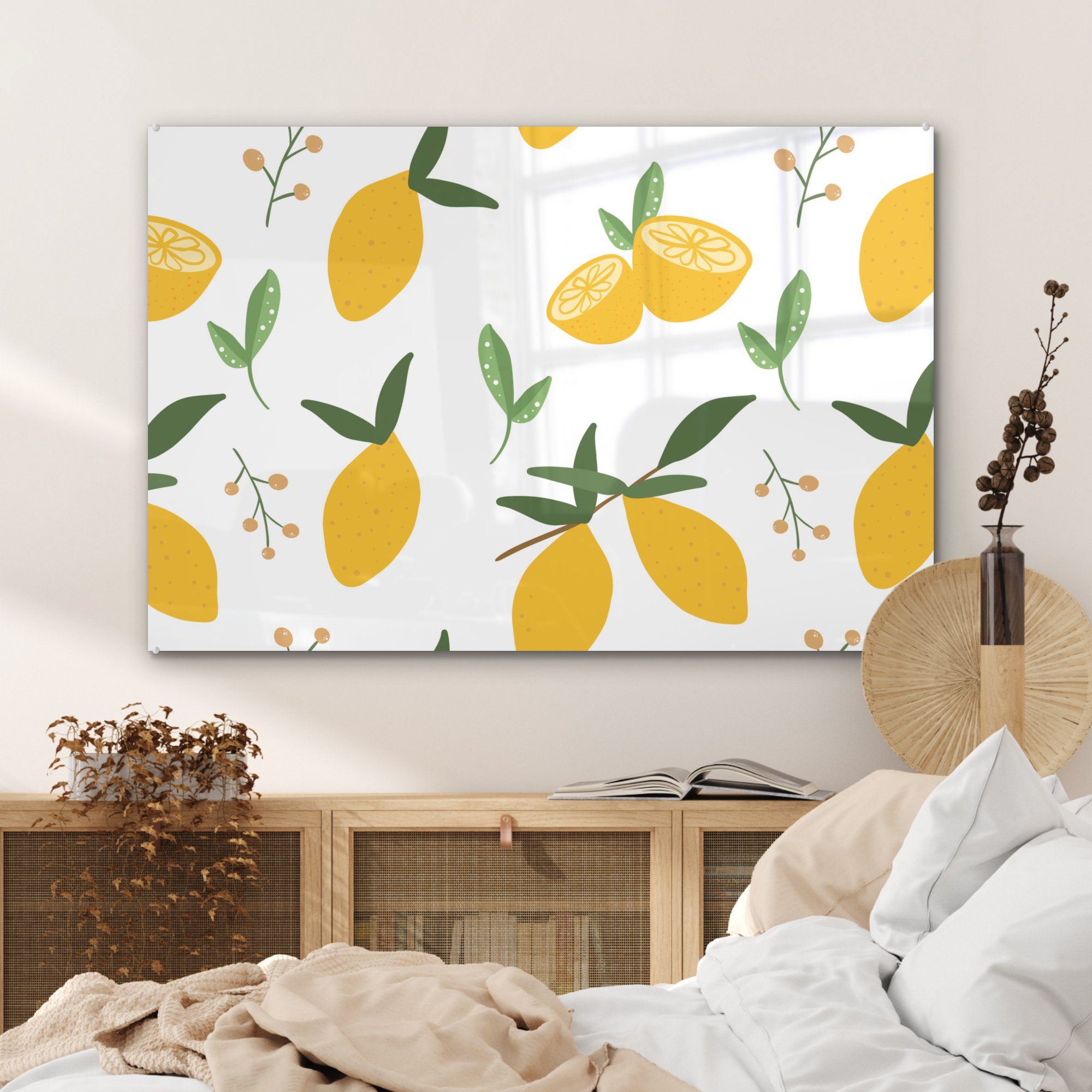 Weiß St), (1 Schlafzimmer - Wohnzimmer - Muster & MuchoWow Zitronen Acrylglasbilder Abstrakt, Acrylglasbild -