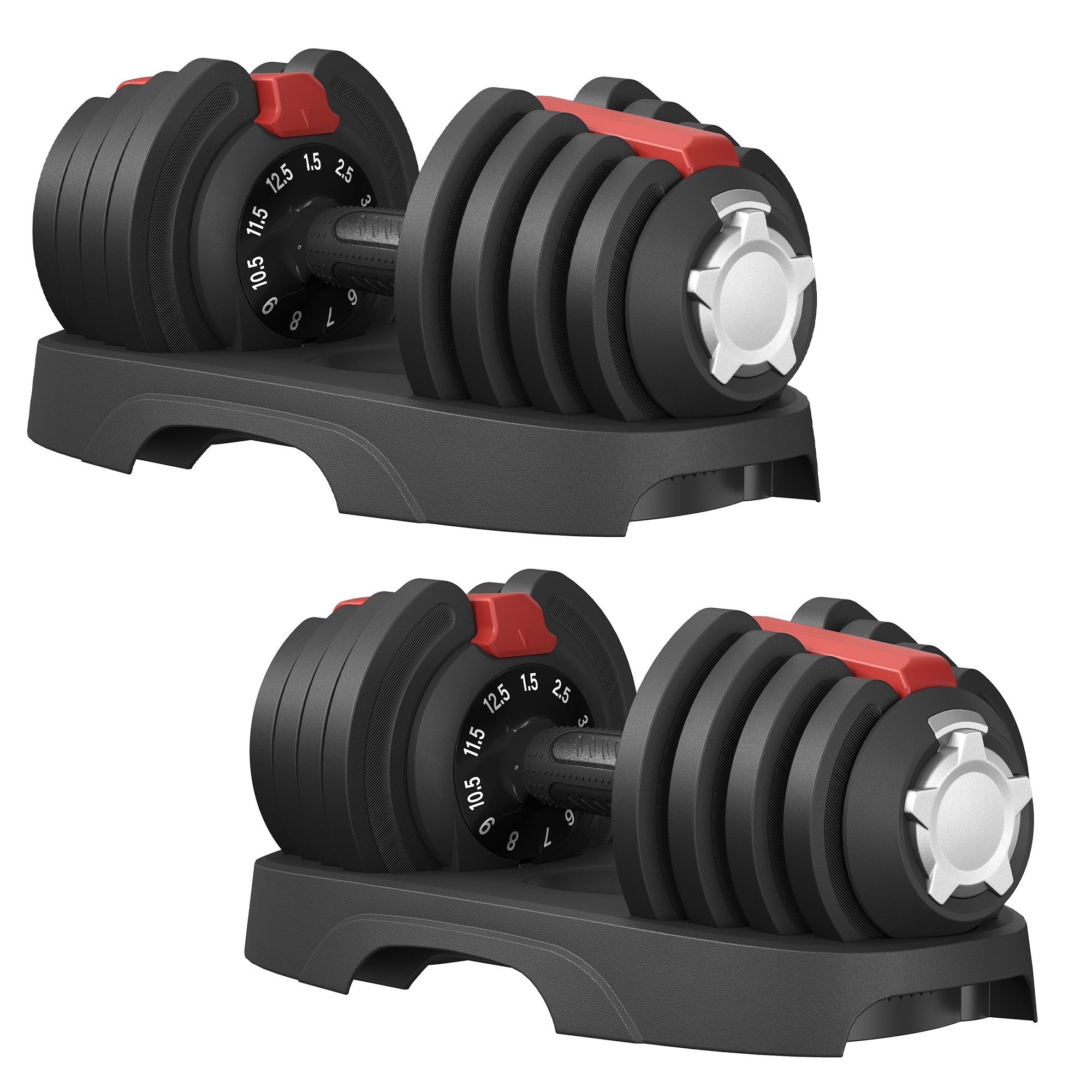 SONGMICS Hantel-Set Kurzhanteln 2er set, verstellbar, 12-in-1, 3 kg bis 24 kg, mit Ständer, verstellbar, 11-in-1, 1,5 kg bis 12,5 kg, mit Ständer, schwarz-rot