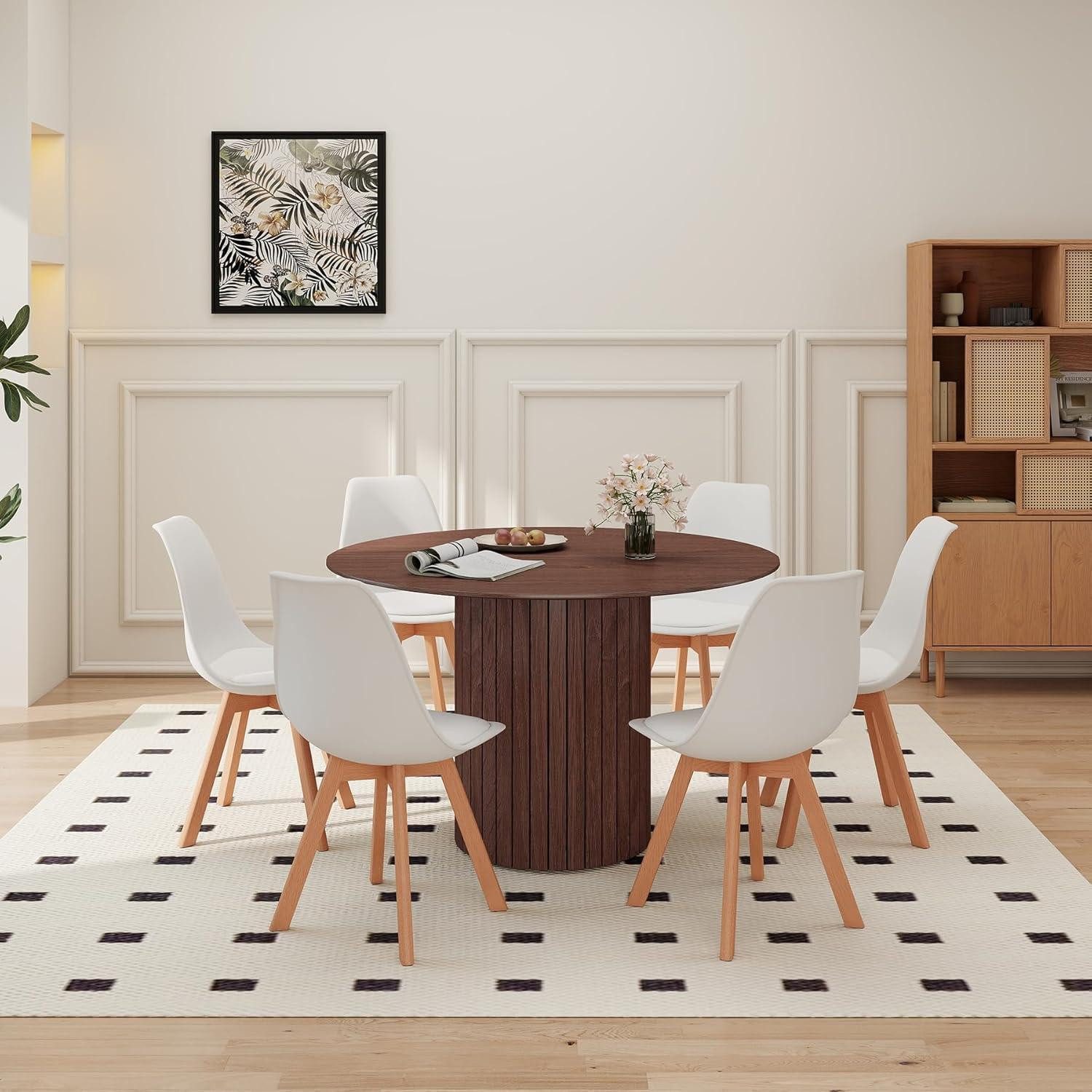 LuxusKollektion Essgruppe Esstisch rund 120cm MDF 6 Stühle 1 Tisch + 6 Stühle Dunkelbraun + Weiß