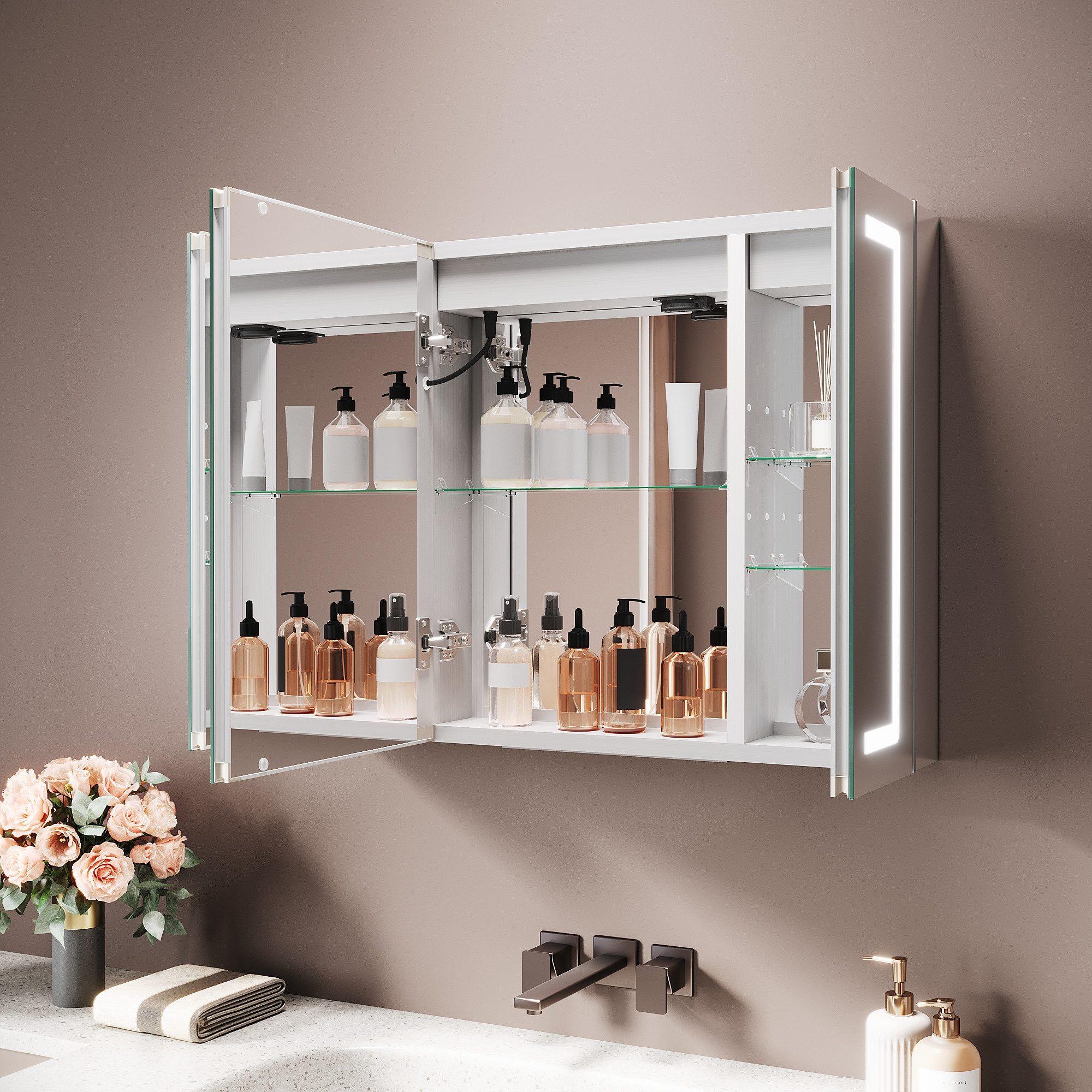 SONNI Spiegelschrank Spiegelschrank Badezimmerschrank 80×60cm Bestseller mit 3-farbiger dimmbarer Beleuchtung