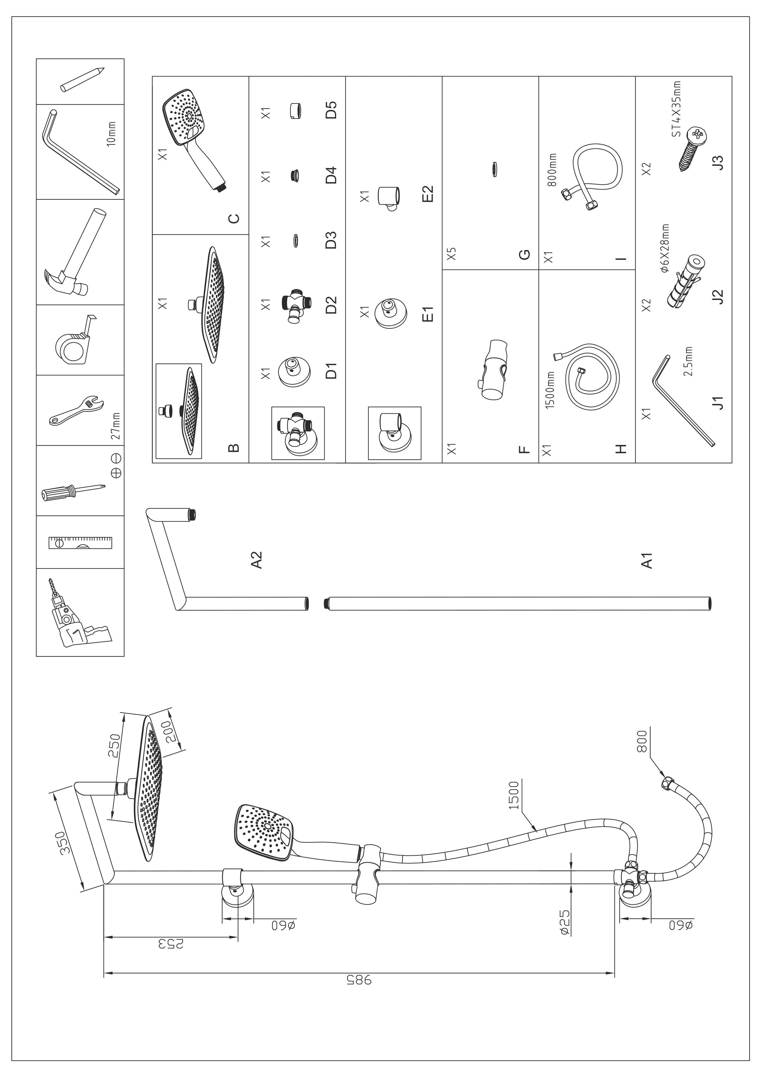 Handbrause, Kopfbrause STELLA, Höhe Wasserspardichtung mit Brausegarnitur inkl. cm, Eisl und 100