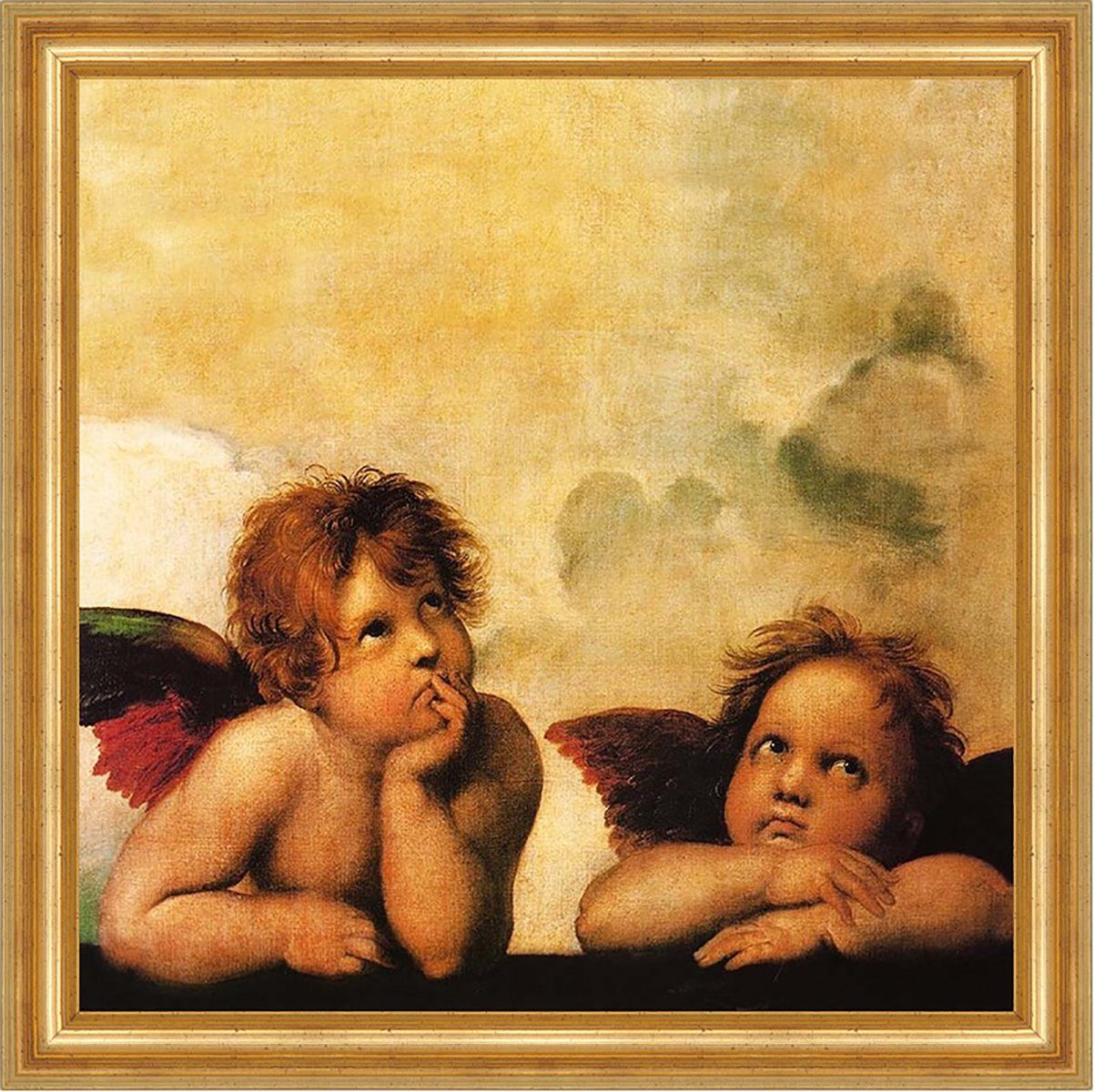 BillerAntik Kunstdruck Raffaels Engel Sixtinische Madonna Raffaello Sankt A3 0038 Gerahmt, (1 St)