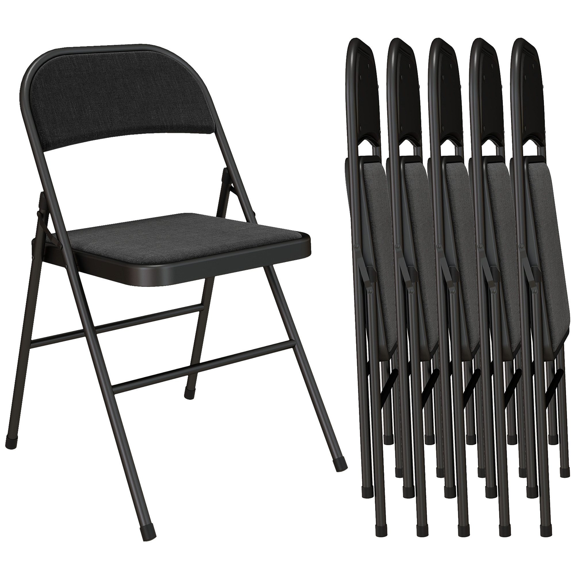 HOMCOM Klappstuhl Campingstuhl gepolstert (Klappbar Bürostuhl, 2 St), für Gäste, Büro, Camping, Schwarz