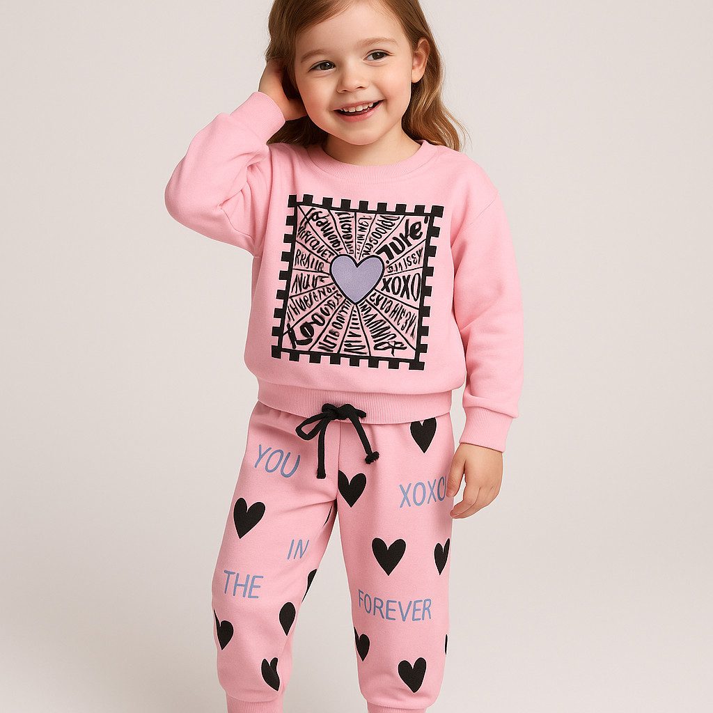 Lorey Medtec Freizeitanzug Mädchen Hausanzug, Sportanzug, 100% Baumwolle, Rosa, Sweatanzug