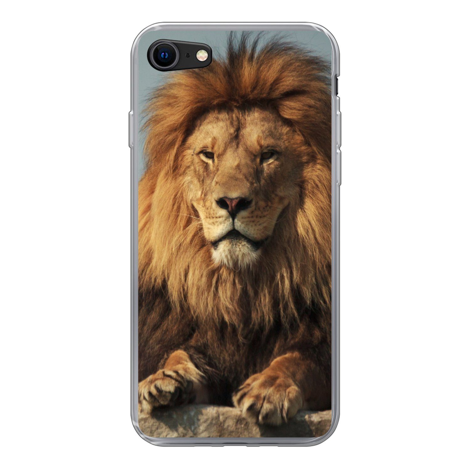 MuchoWow Handyhülle für Apple iPhone 8 Löwe - Felsen - Porträt, Smartphone-Bumper, Print, Handy Schutzhülle Dünn