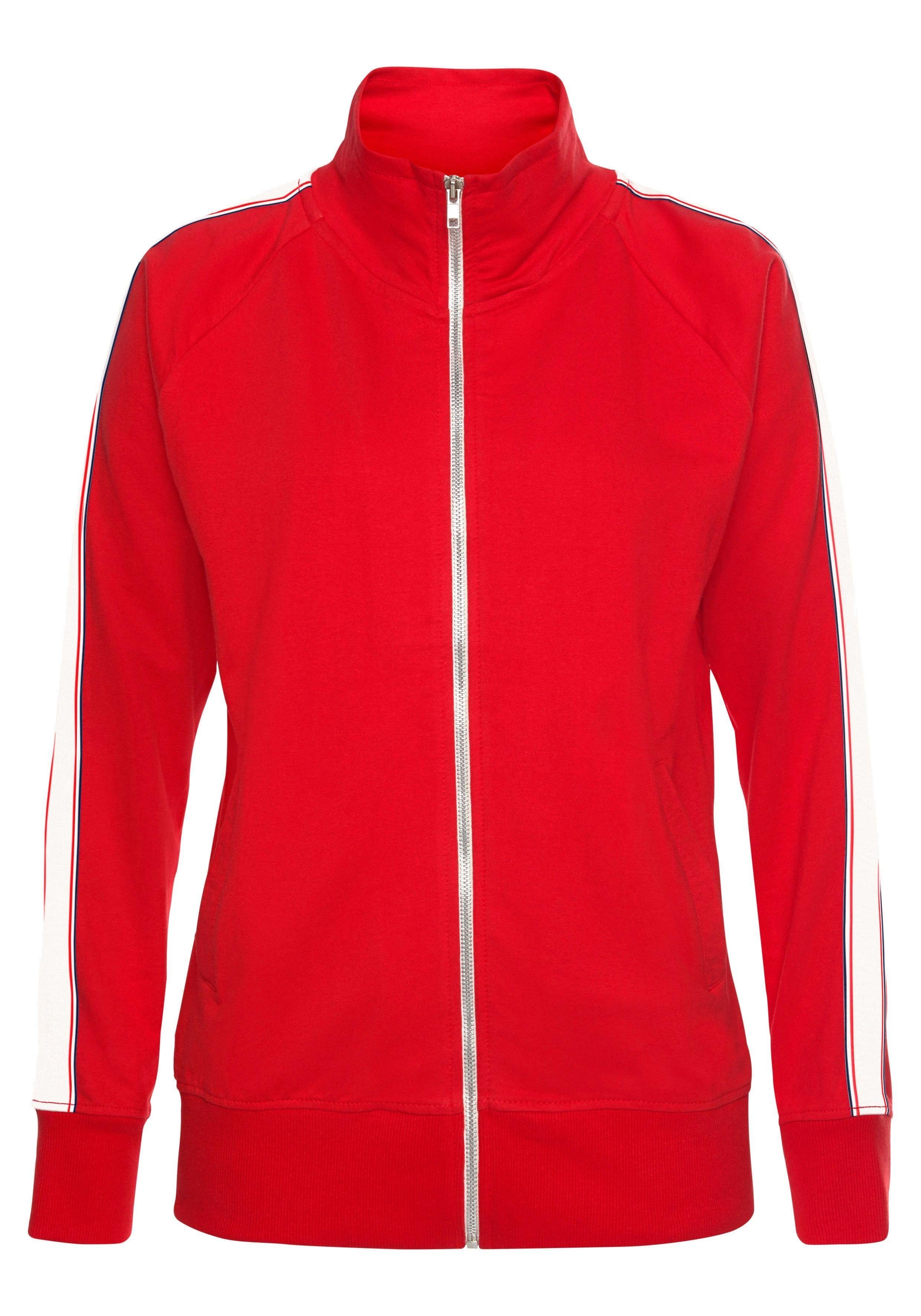 mit Sweatjacke gestreiftem Loungeanzug an Loungewear, Ärmeln, red H.I.S Tape den