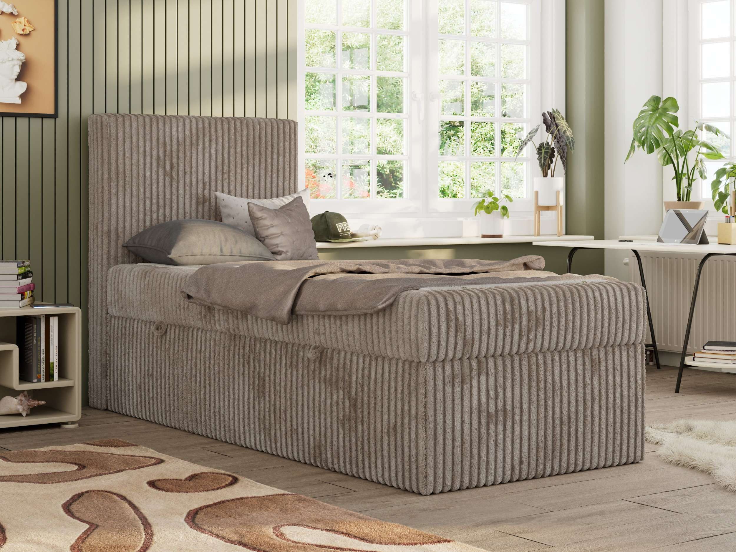 MKS MÖBEL Jugendbett TILIO (Set, T30 Schaum, 7 Härtezonen), Jugendbett 90x200, Stauraum, hohe Kopfteil, Multipocket-Matratze