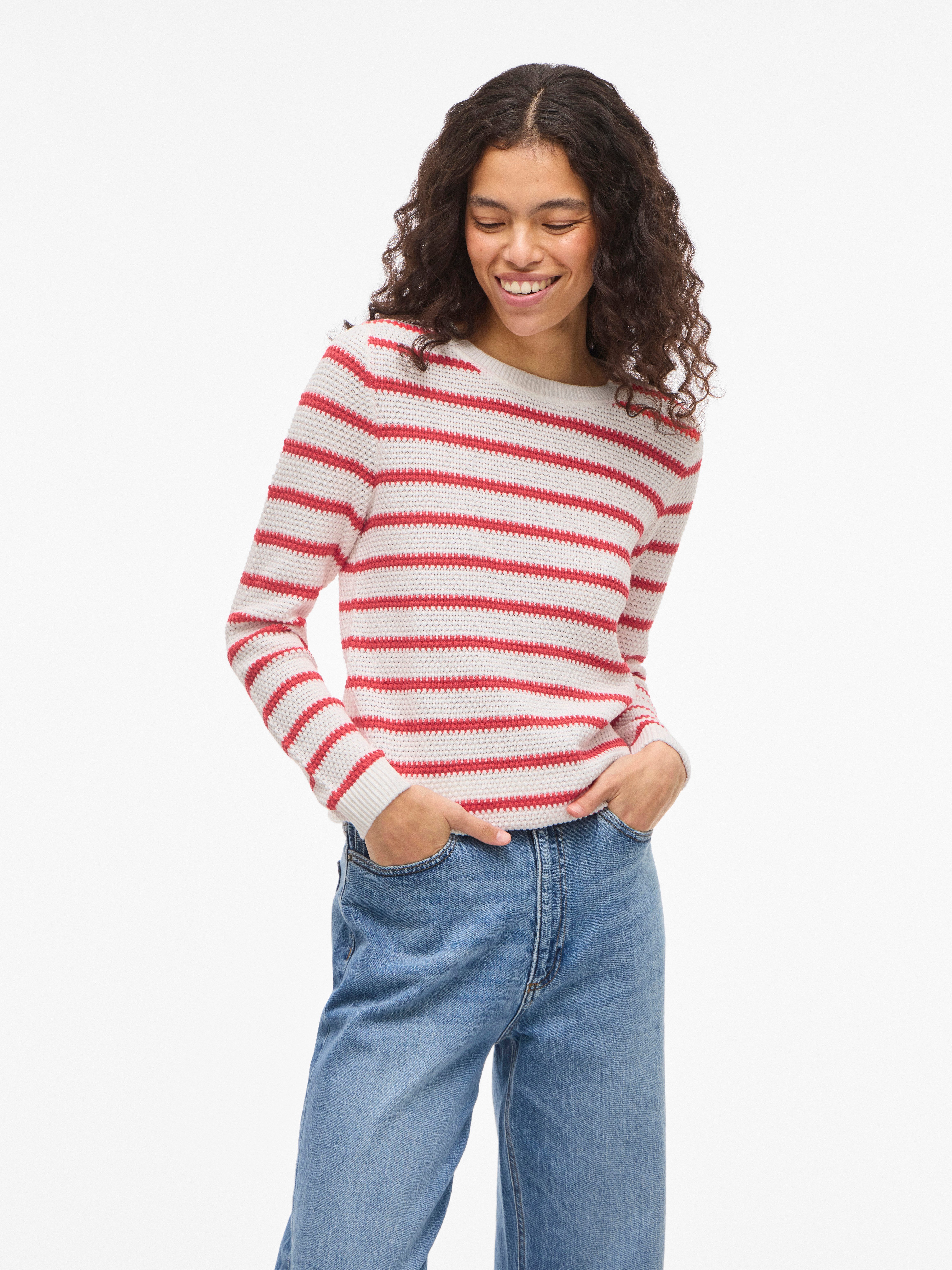 Vila Rundhalspullover VIDALO O-NECK L/S STRIPE KNIT TOP- NOOS