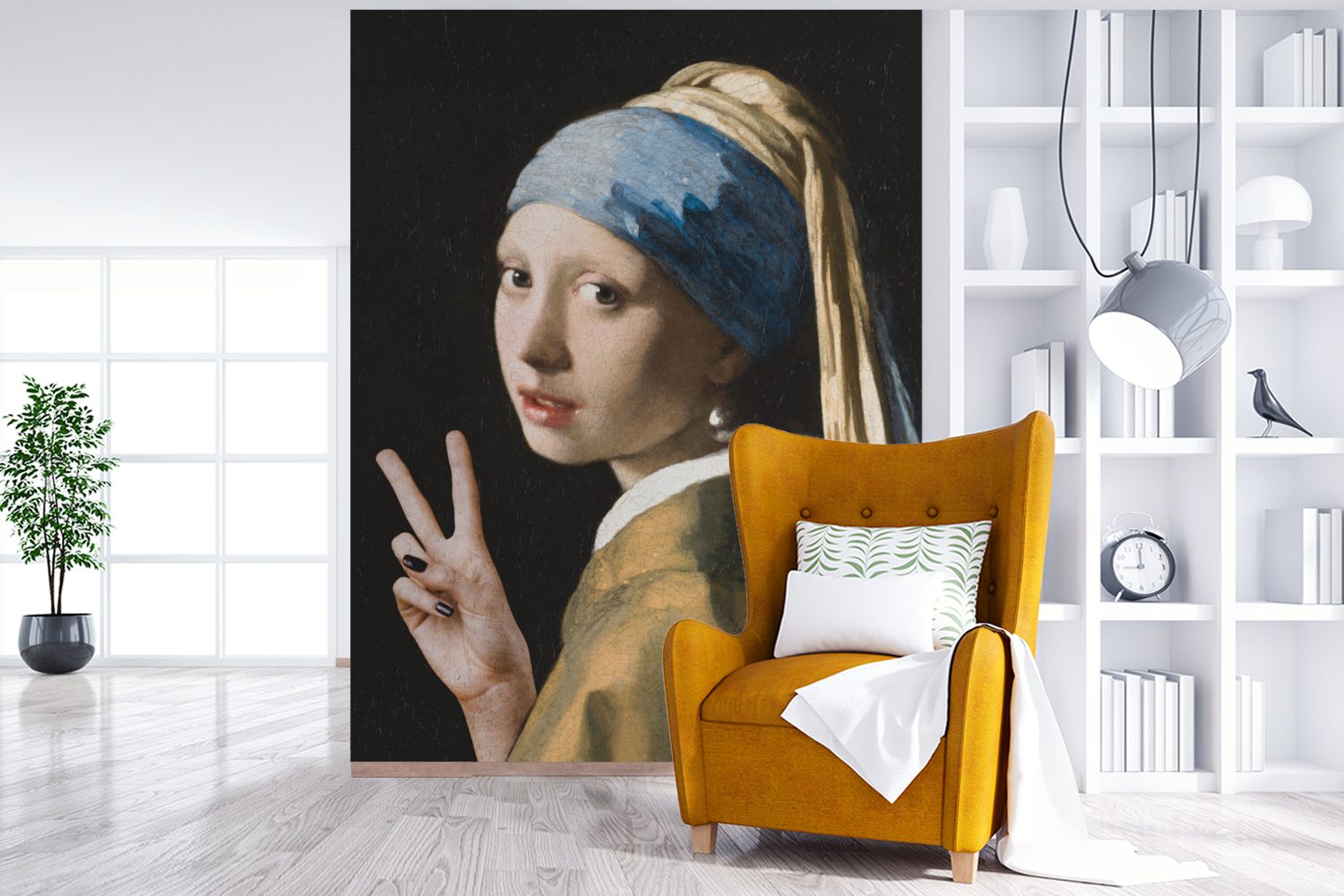MuchoWow Fototapete Das Vermeer - Mädchen Wohnzimmer, (4 Matt, Vinyl dem Tapete bedruckt, - St), mit Perlenohrring für Frieden, Montagefertig Wandtapete