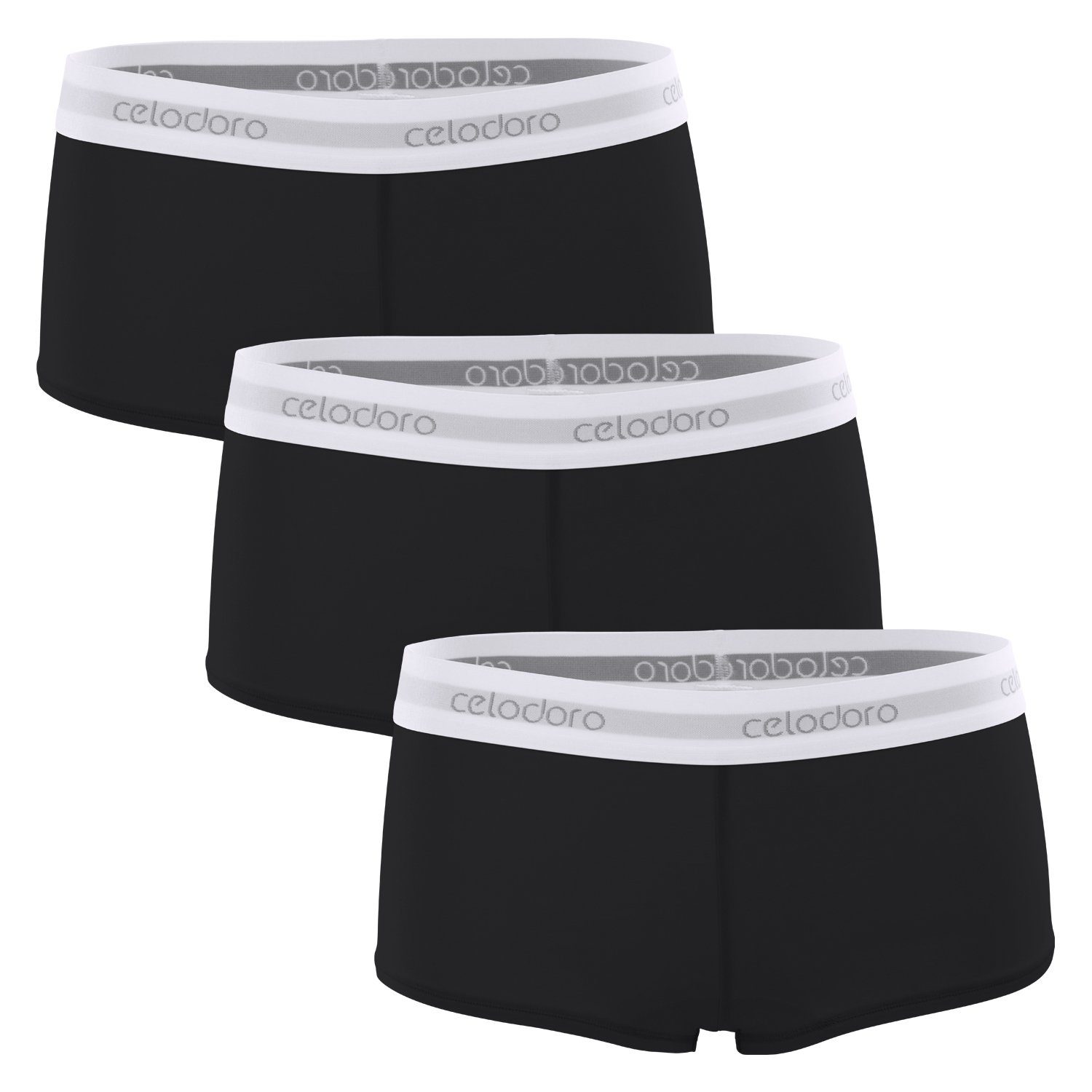 (3er Panty Panty, Boxer Damen Webgummi-Bund Slip Pack) Sport celodoro Schwarz