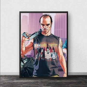 TPFLiving Kunstdruck (OHNE RAHMEN) Poster - Leinwand - Wandbild, GTA V - Grand Theft Auto Videospiel - (Illustrationen aus einem der erfolgreichsten Videospiele der Welt), Leinwand bunt - Größe 13x18cm