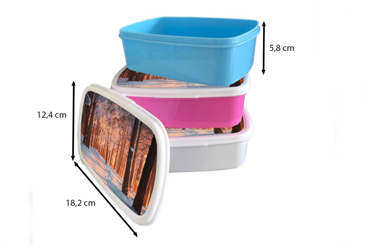 Lunchbox Brotbox Erwachsene, Jungs - Baum, Winter und weiß Wald Kinder MuchoWow - für Brotdose, (2-tlg), Mädchen Kunststoff, und für