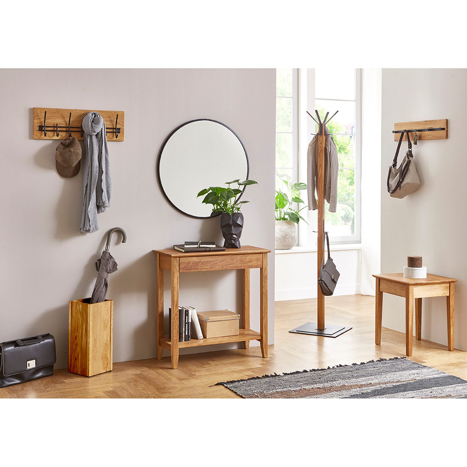 HAKU Garderobenständer Garderobenständer eiche-Kleiderständer, Massivholz-B 40xH 180xT 40 cm, (1xGarderobenständer, Hakenständer - Aufhängeständer), Garderobenständer aus Massivholz, Kleiderständer, Standgarderobe