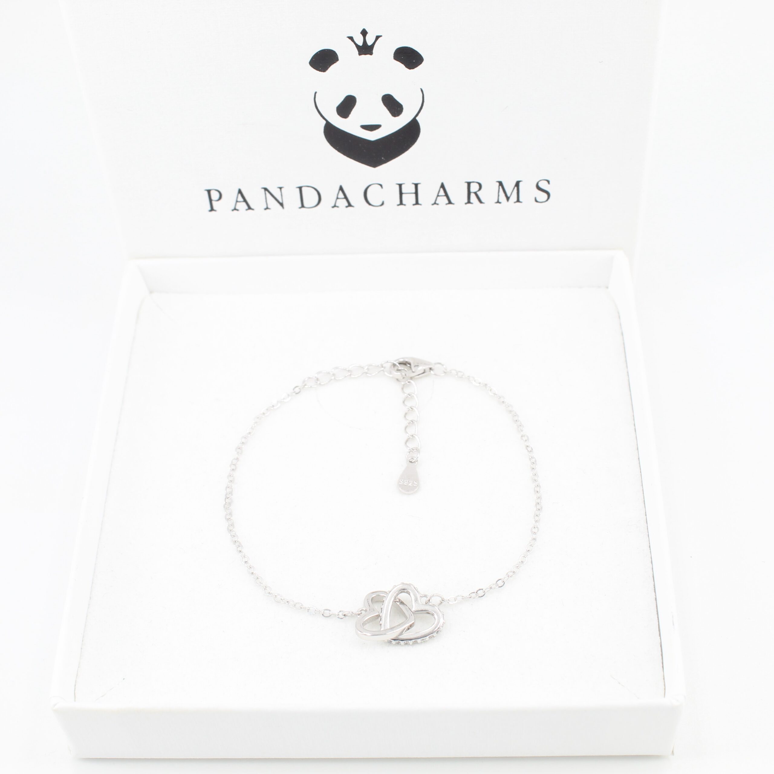 PANDACHARMS Silberarmband Armkettchen Verschlungene Herzen, 925er Silber, Länge variabel 14-17cm