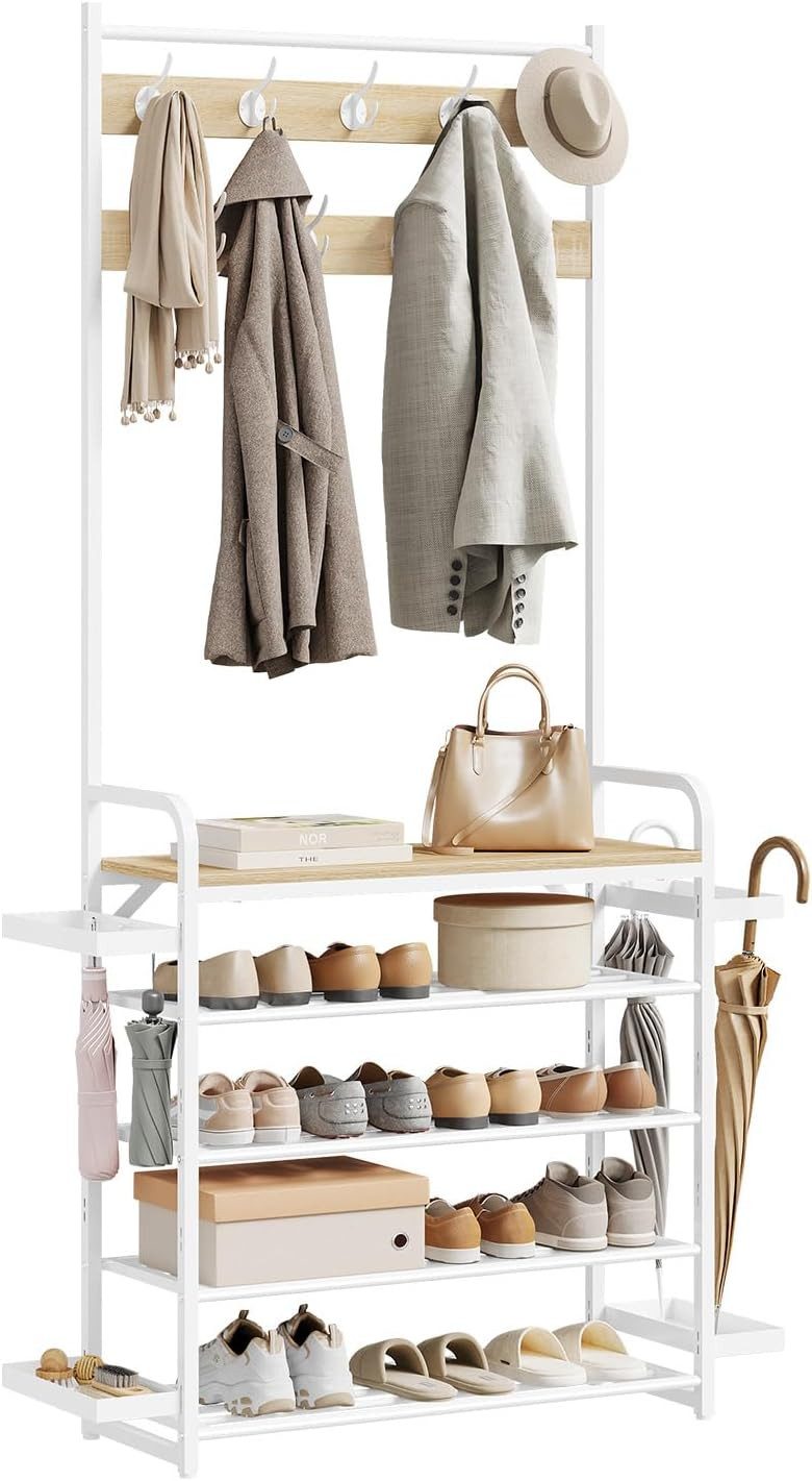 Woltu Kleiderständer, 4-in-1 Garderobenständer, für Flur Schlafzimmer, 80x190x30 cm