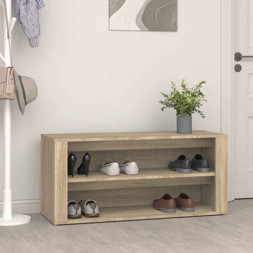 furnicato Schuhregal 100 x 35 x 45 cm Sonoma-Eiche, 1-tlg., Stabiler Schuhschrank mit Ablagefläche und 2 Fächern für dein Heim