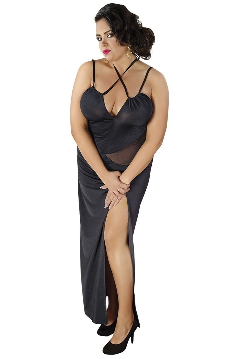 Andalea Negligé Langes Negligee C/4002 Chemise Babydoll, schwarz, Made in EU