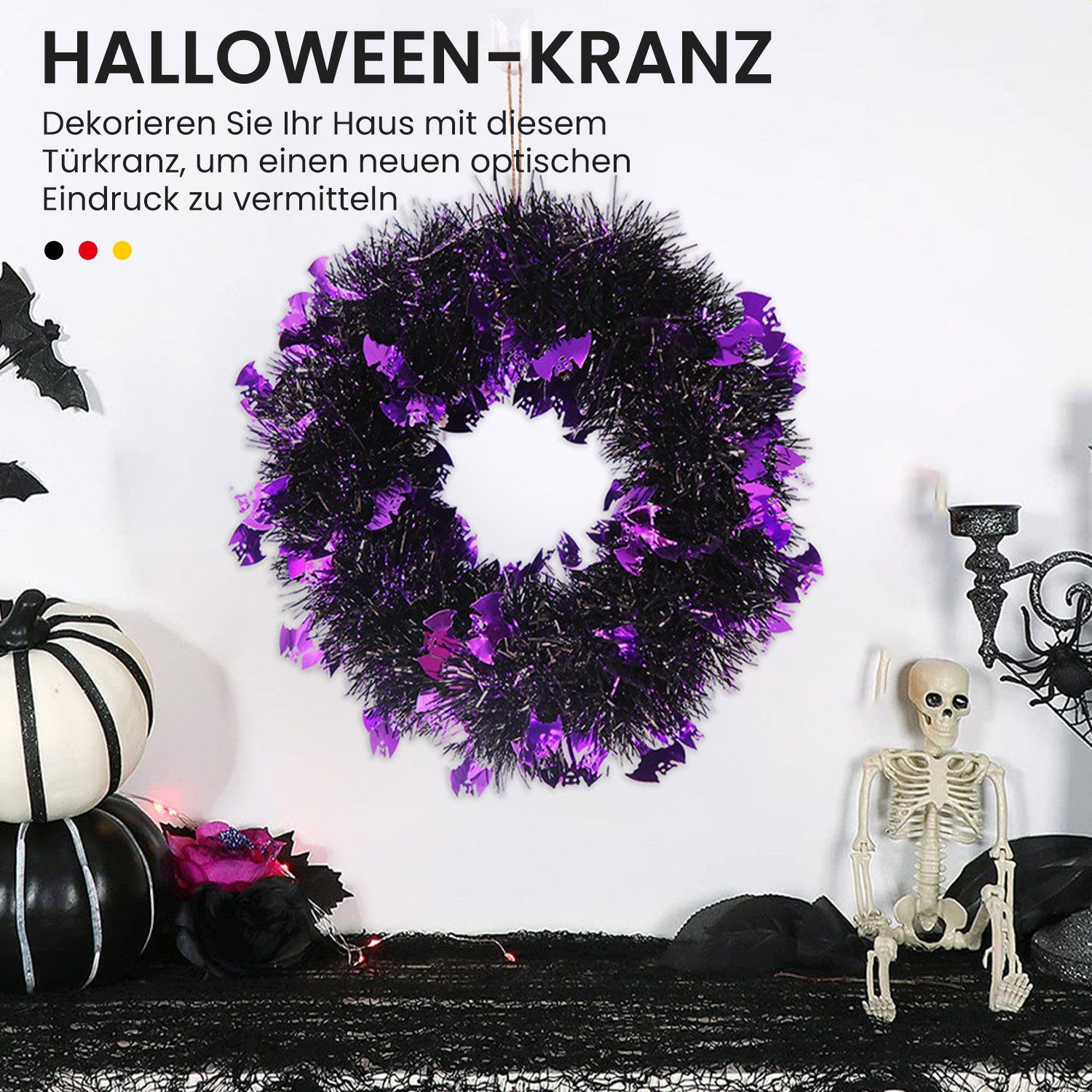 Deko-Objekte Halloween-Kranz, Skelettkranz Silber MAGICSHE, Kunstkranz