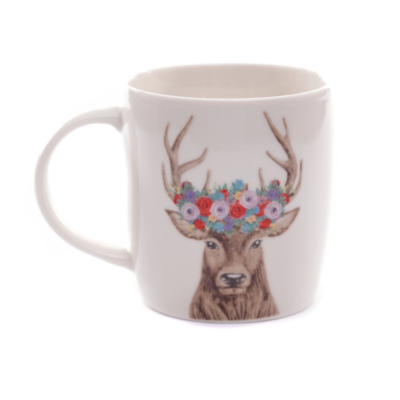 DESIGN DELIGHTS Tasse TASSE "HIRSCH MIT BLUMENKRANZ", 12 cm, weiß, Kaffeetasse