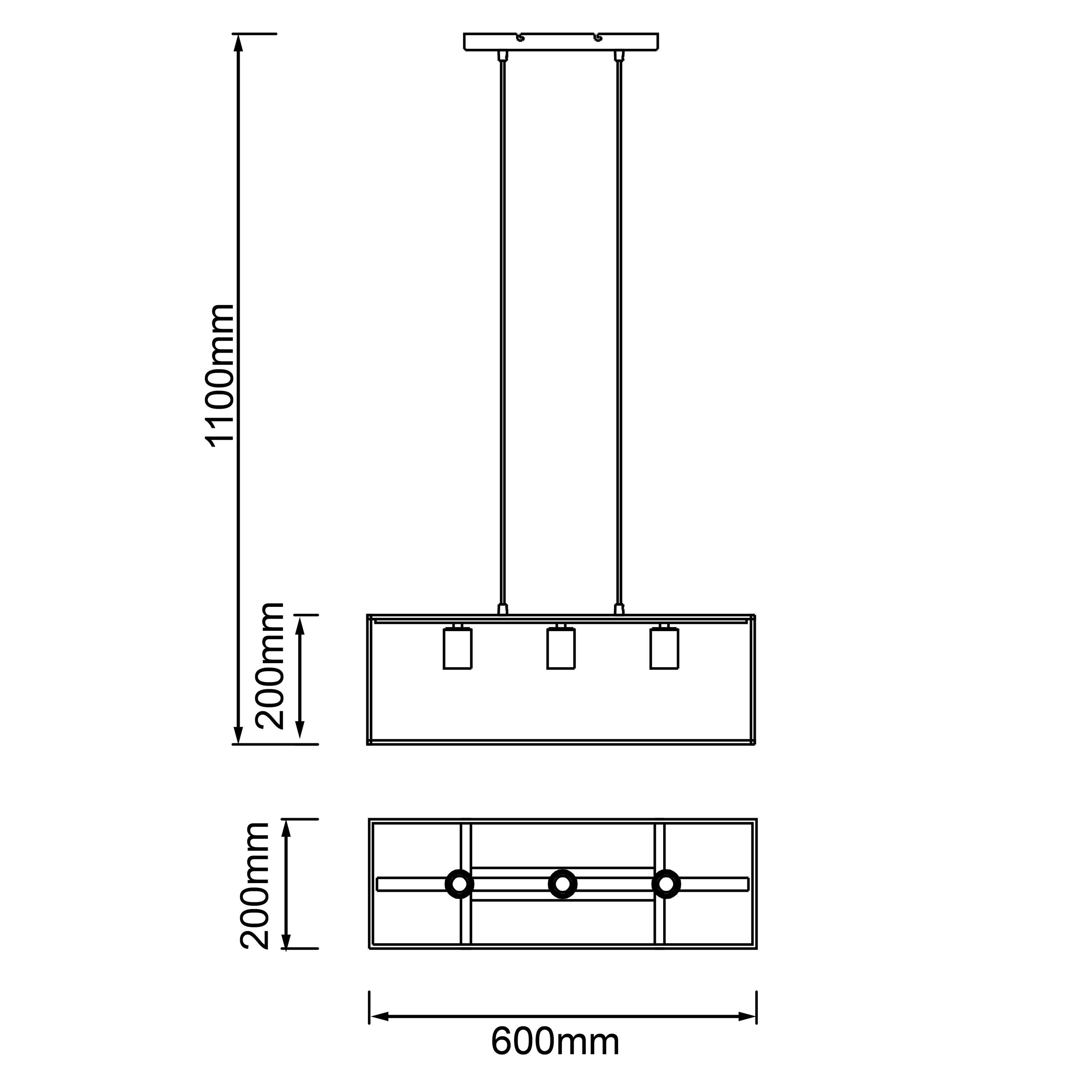 Brilliant Pendelleuchte Arica, 3x Arica A60, E27, Lampe, 3flg 60W schwarz/holzfarbend, Pendelleuchte