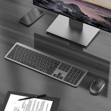Seenda Ultra-Dünne Wiederaufladbare Funk Tastatur- und Maus-Set, Ergonomische mit Silikon Staubschutz für/Laptop/Smart TV QWERTZ Layout