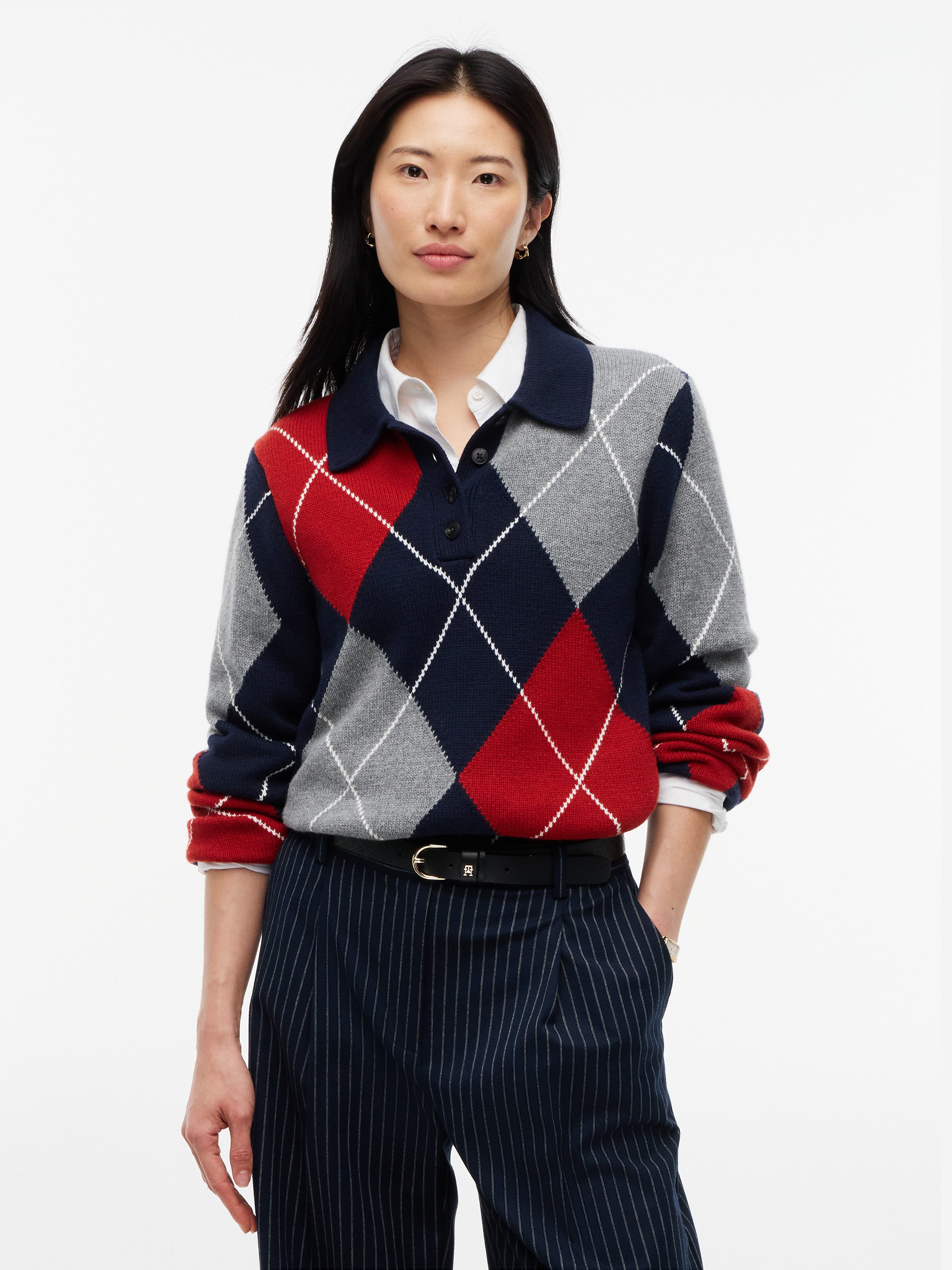 Tommy Hilfiger Polokragenpullover ARGYLE PREP NEW POLO LS Materialmix mit Woll-Anteil, Argyle Strickmuster