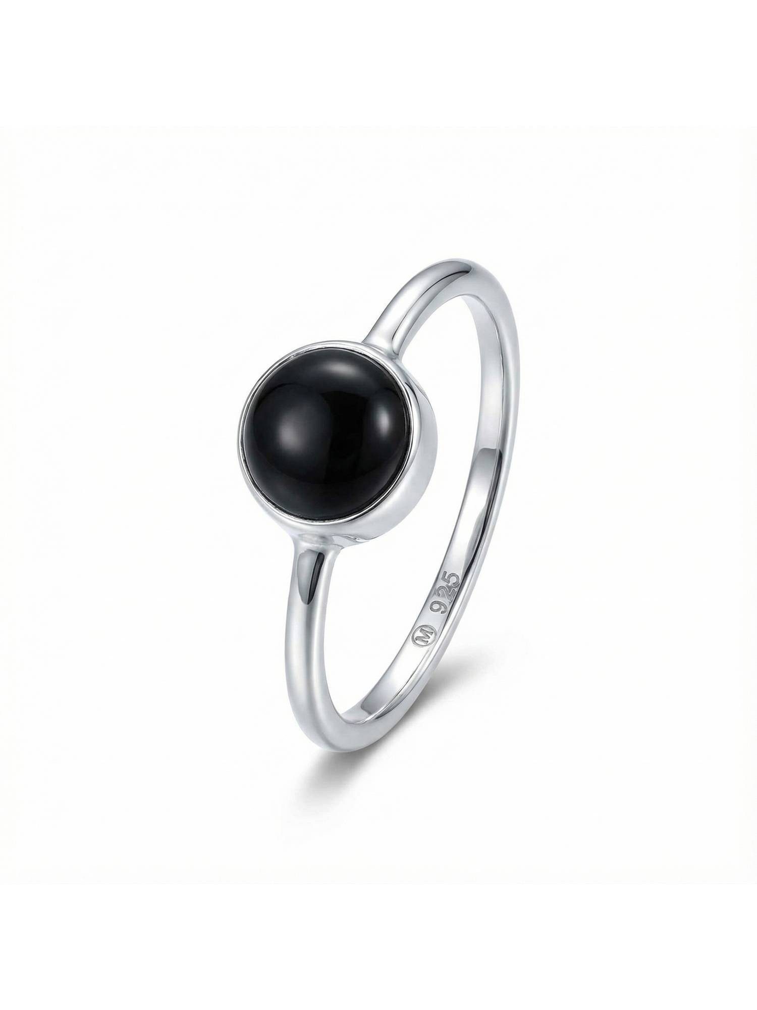 mantraroma Silberring SAMA rund aus 925 Silber mit Onyx (Ring mit Schmuckbeutel), Damenring aus 925er Silber