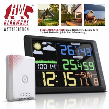 BEARWARE Wetterstation (mit Außensensor, LCD Farbdisplay, Wettervorhersage, Luftdruck, Temperatur uvm)